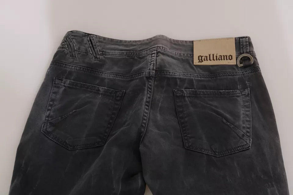 Jean skinny taille basse gris délavé John Galliano avec fermeture éclair sur le côté