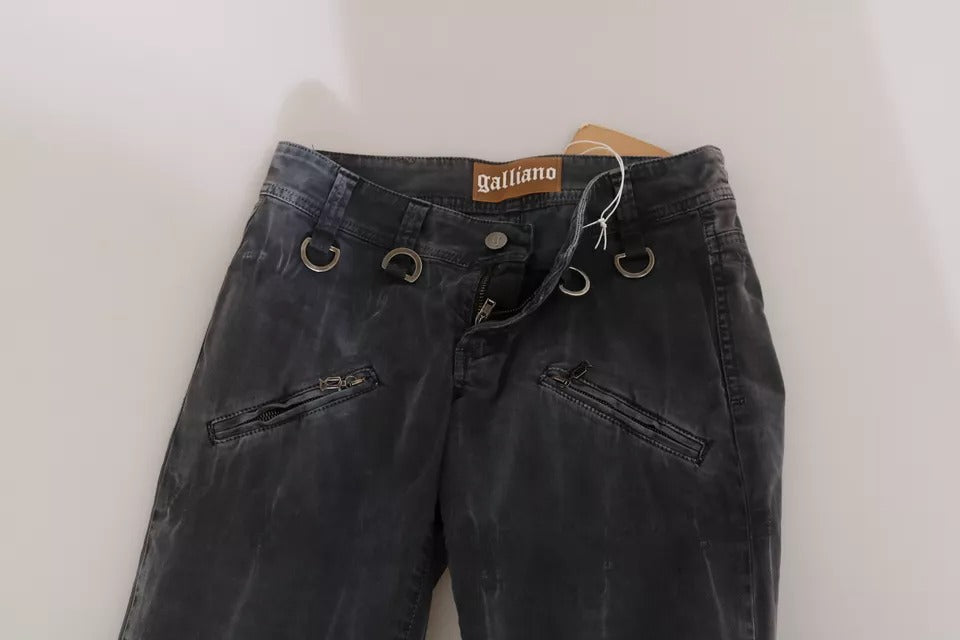 Jean skinny taille basse gris délavé John Galliano avec fermeture éclair sur le côté