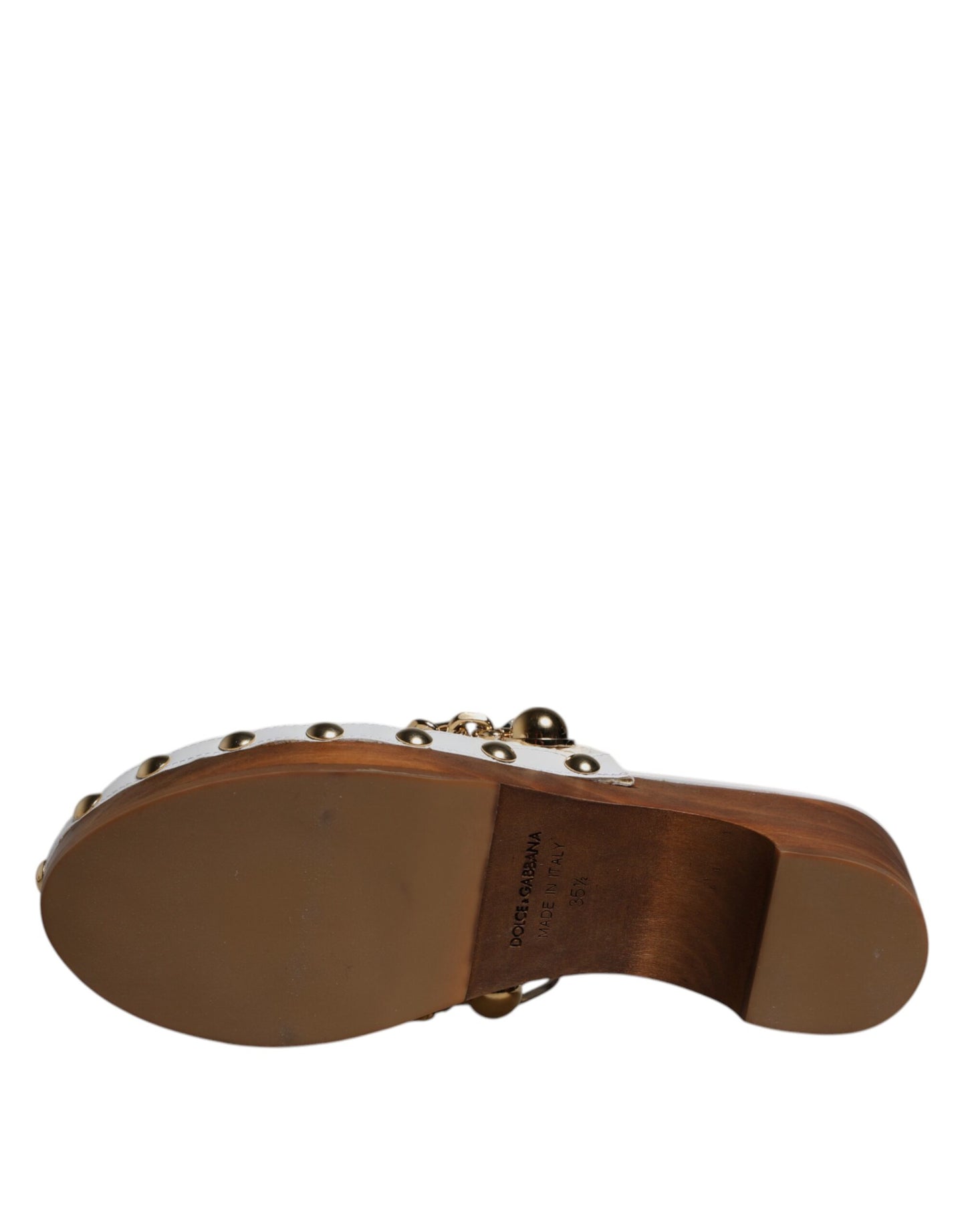 Dolce &amp; Gabbana Weiße Raffia Clogs mit Schmucksteinen und Kette Sandalen Schuhe