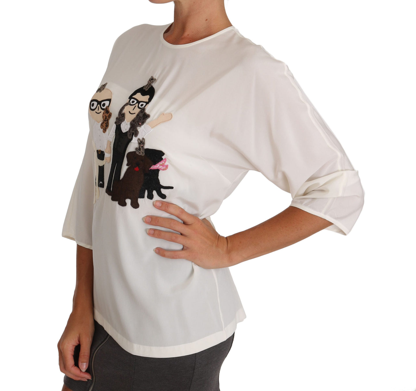 Dolce &amp; Gabbana Weißes Seidenblusen-T-Shirt #dgfamily