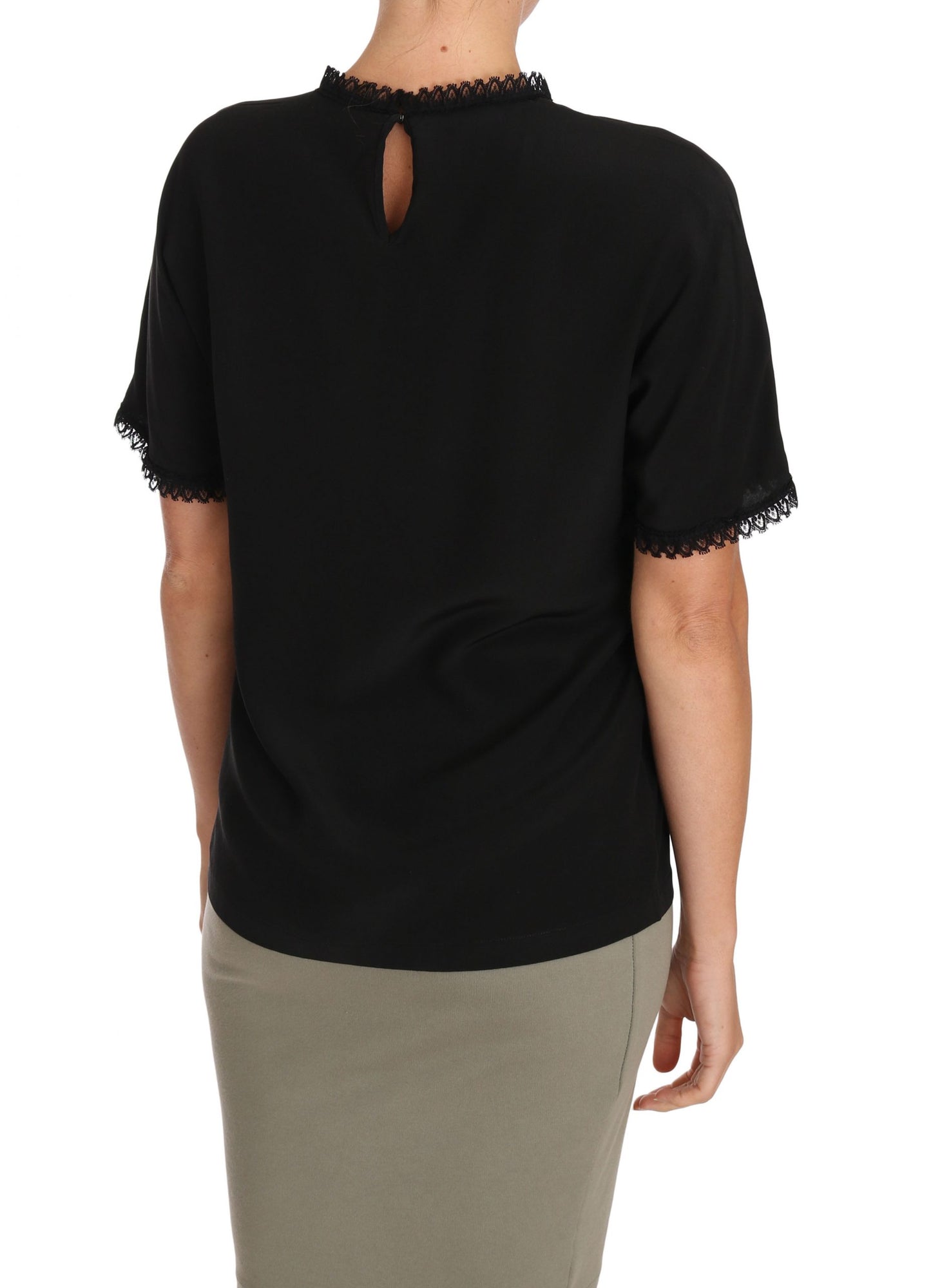 T-shirt chemisier en dentelle de soie noire Dolce &amp; Gabbana