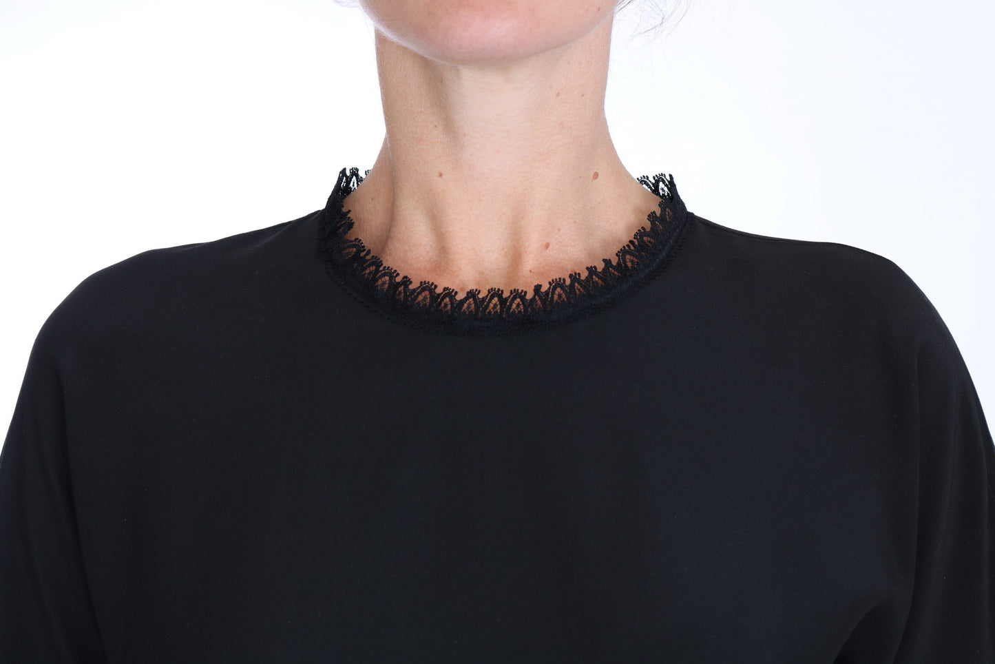 T-shirt chemisier en dentelle de soie noire Dolce &amp; Gabbana