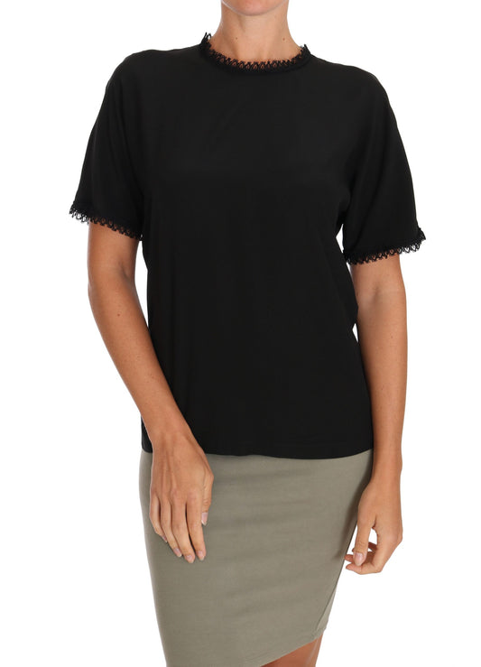 T-shirt chemisier en dentelle de soie noire Dolce &amp; Gabbana