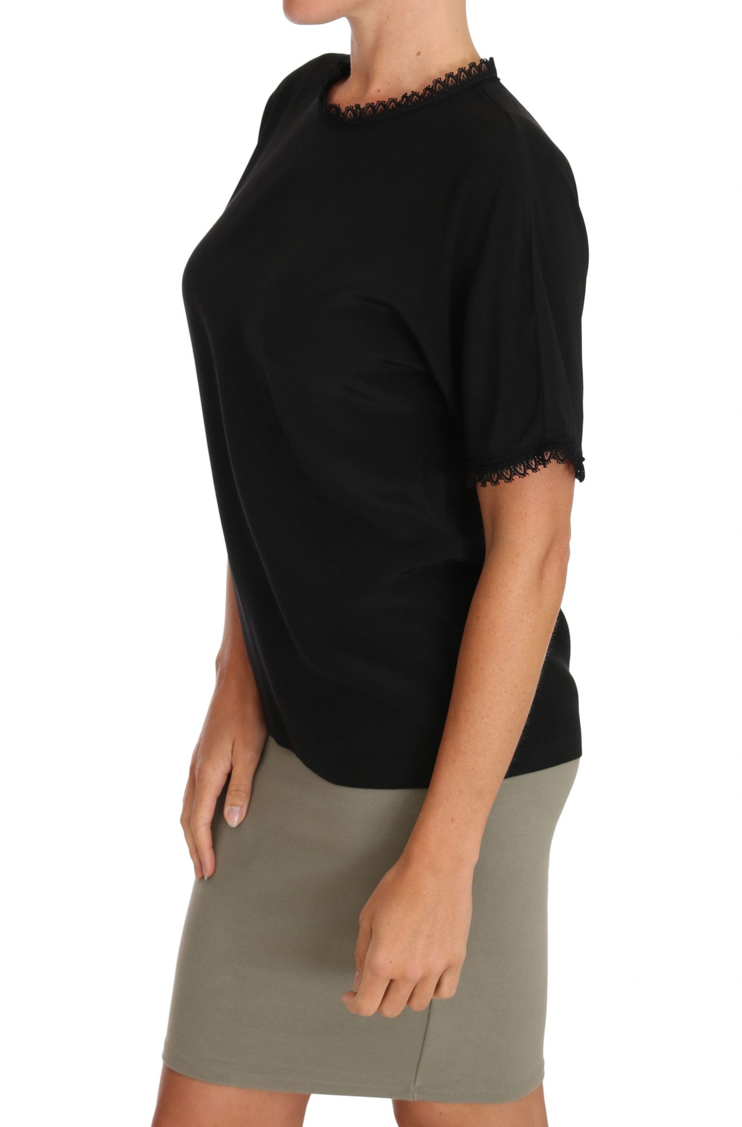T-shirt chemisier en dentelle de soie noire Dolce &amp; Gabbana