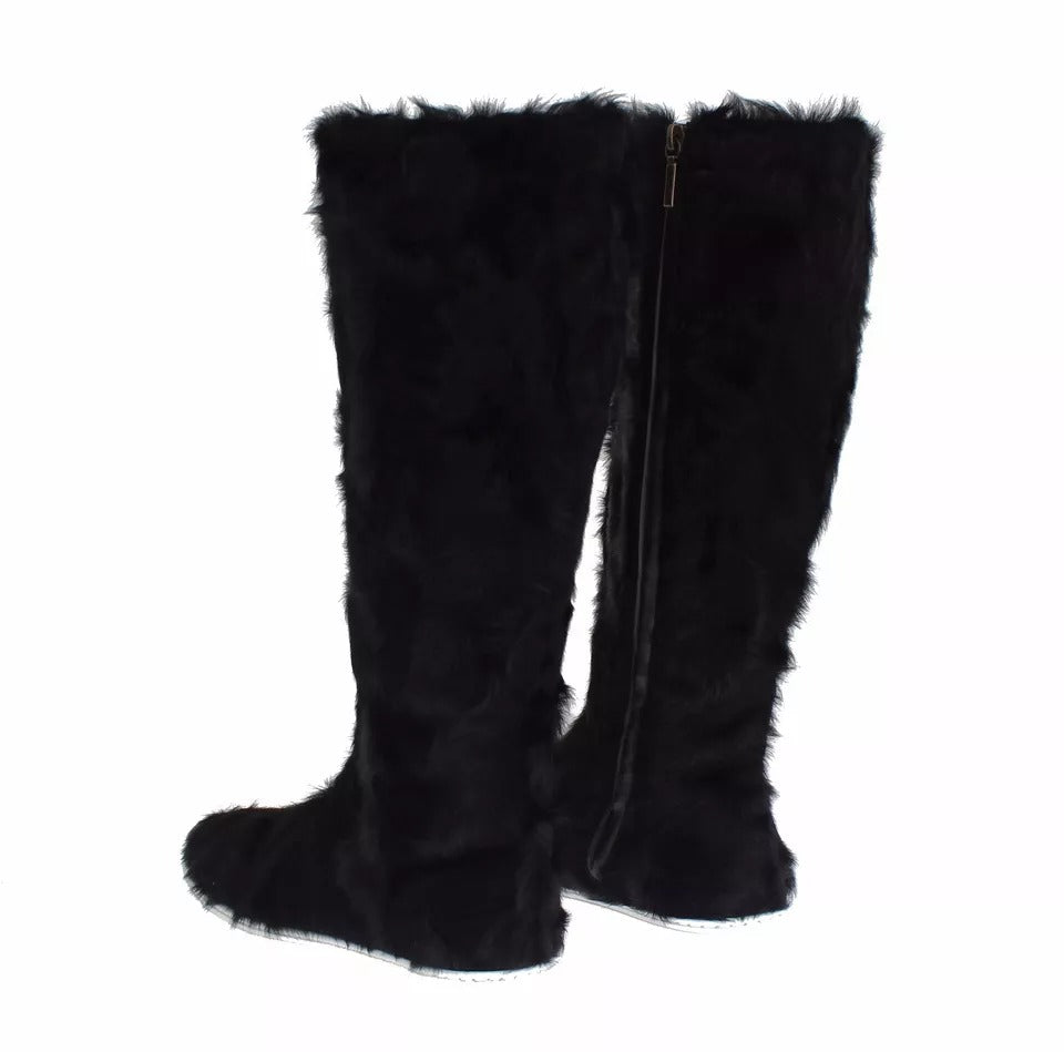Dolce &amp; Gabbana Schwarze Xiangao Lammfell-Lederstiefel