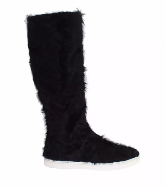Dolce &amp; Gabbana Schwarze Xiangao Lammfell-Lederstiefel