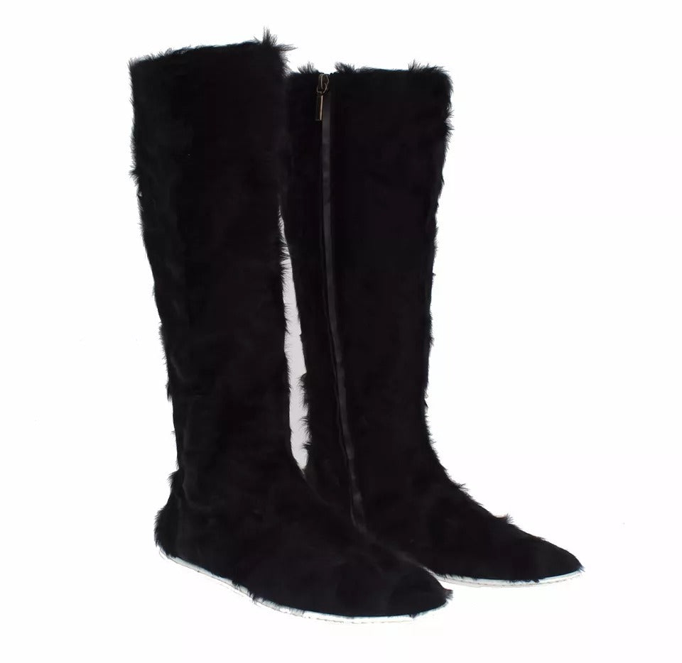 Dolce &amp; Gabbana Schwarze Xiangao Lammfell-Lederstiefel