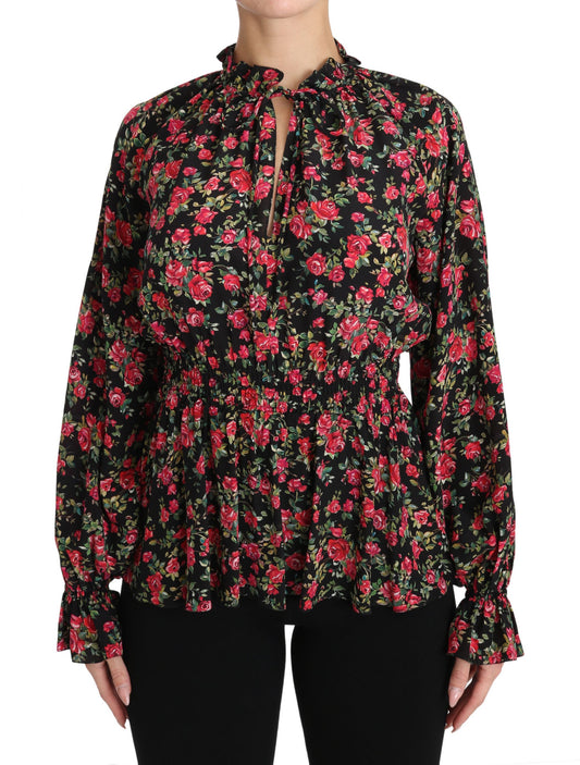 Chemisier à imprimé floral rose noir Dolce &amp; Gabbana