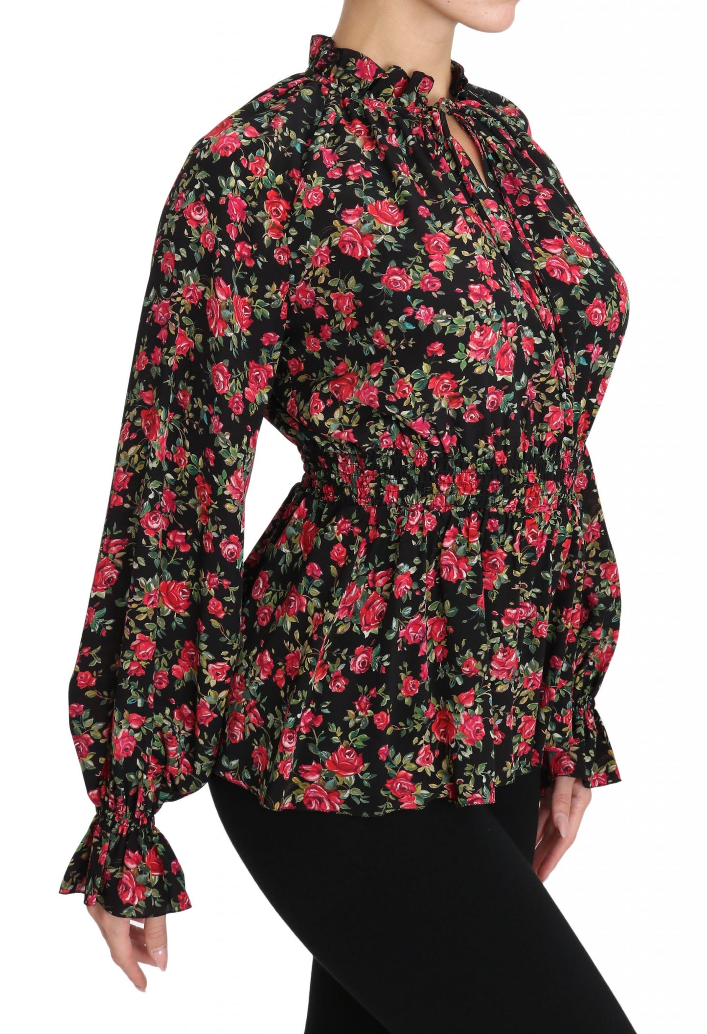 Chemisier à imprimé floral rose noir Dolce &amp; Gabbana