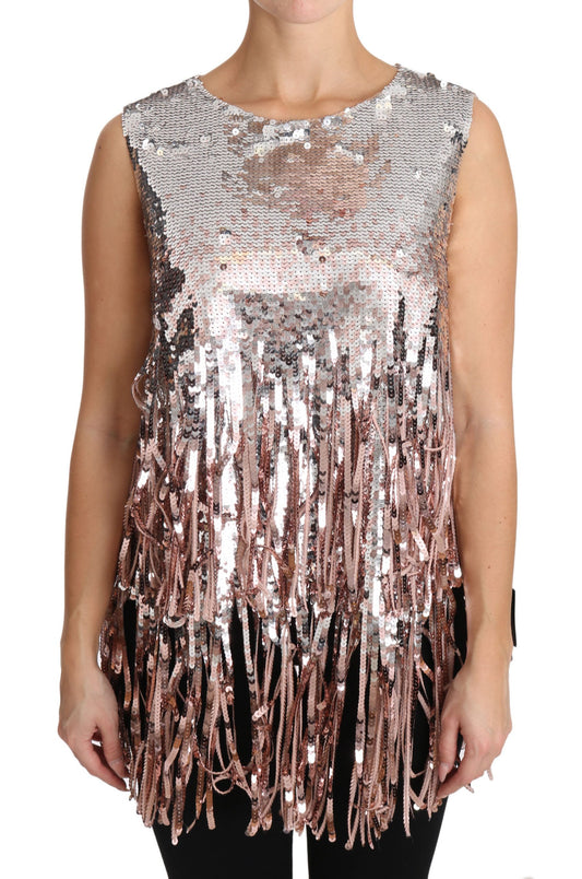 Débardeur à franges pailletées rose doré Dolce &amp; Gabbana