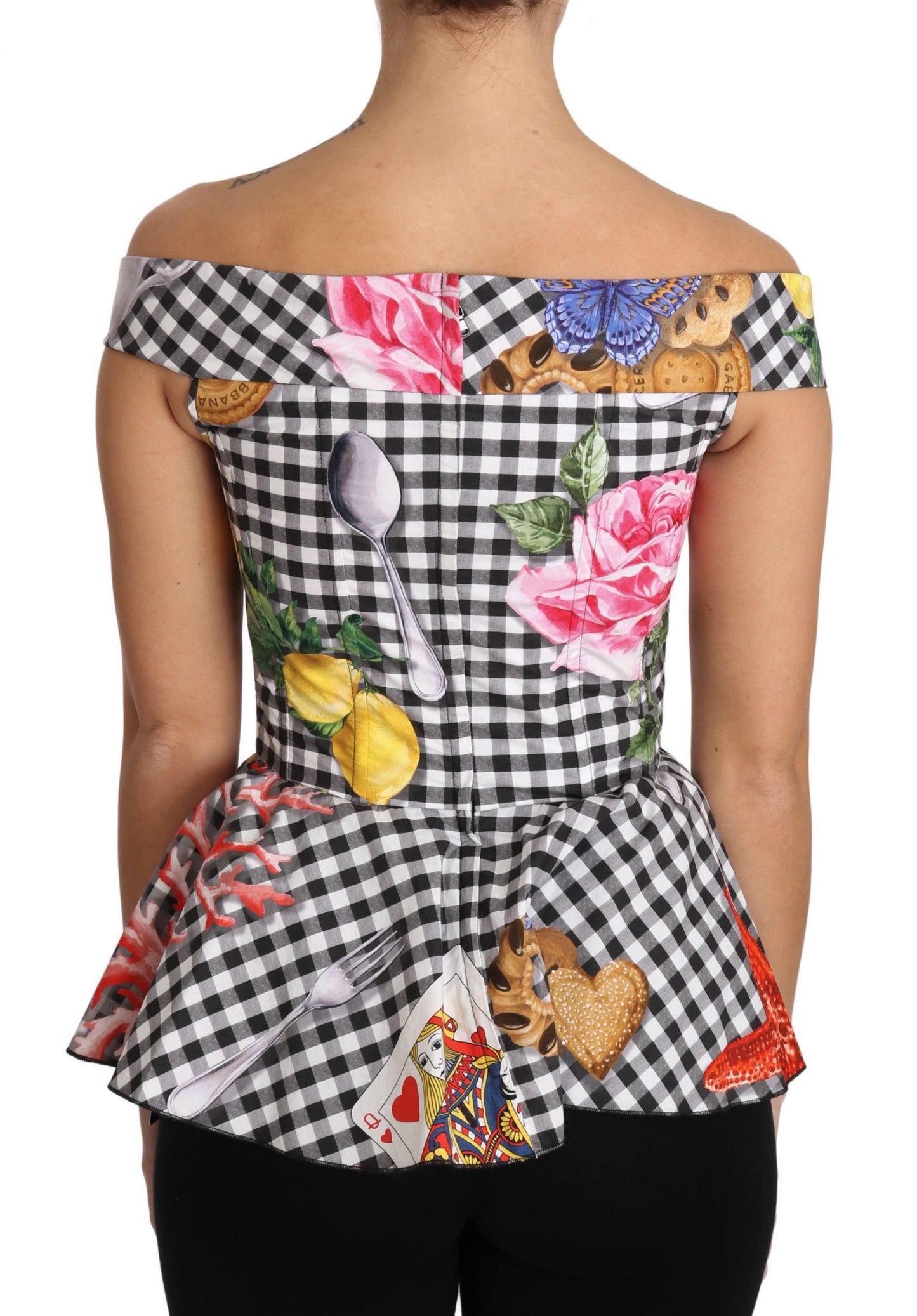 Chemisier corset noir et blanc Dolce &amp; Gabbana, haut à carreaux citron Sicile