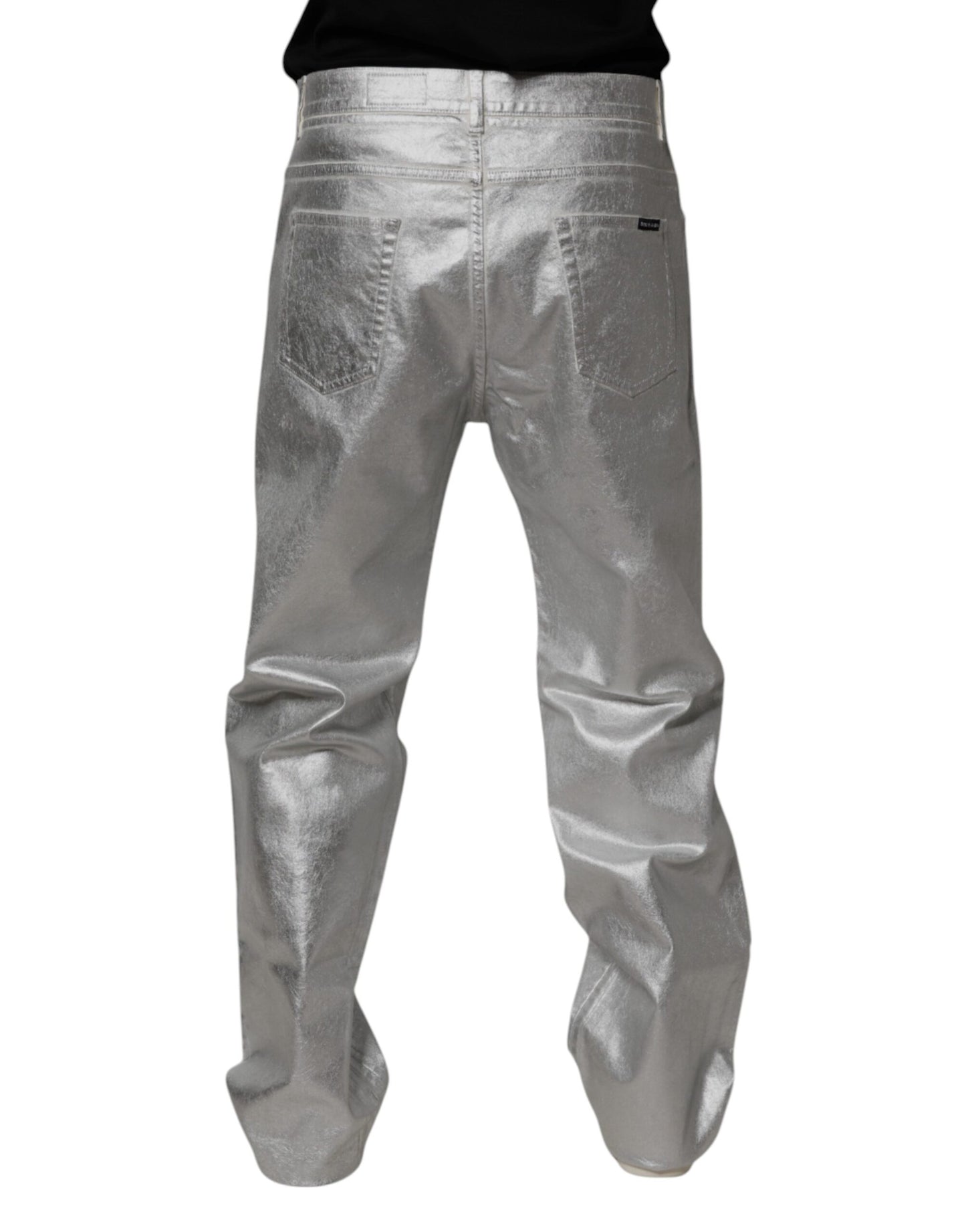 Dolce & Gabbana Metallic Silver Cotton Straight Denim Jeans