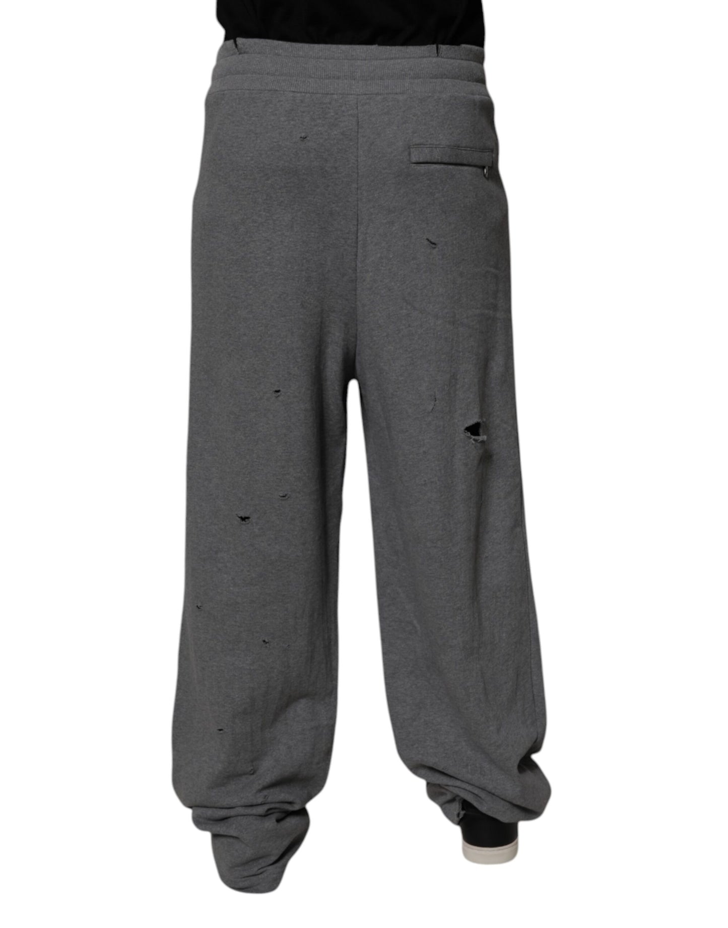 Dolce & Gabbana Gray Cotton RipStyle Straight Sweatpants Pants