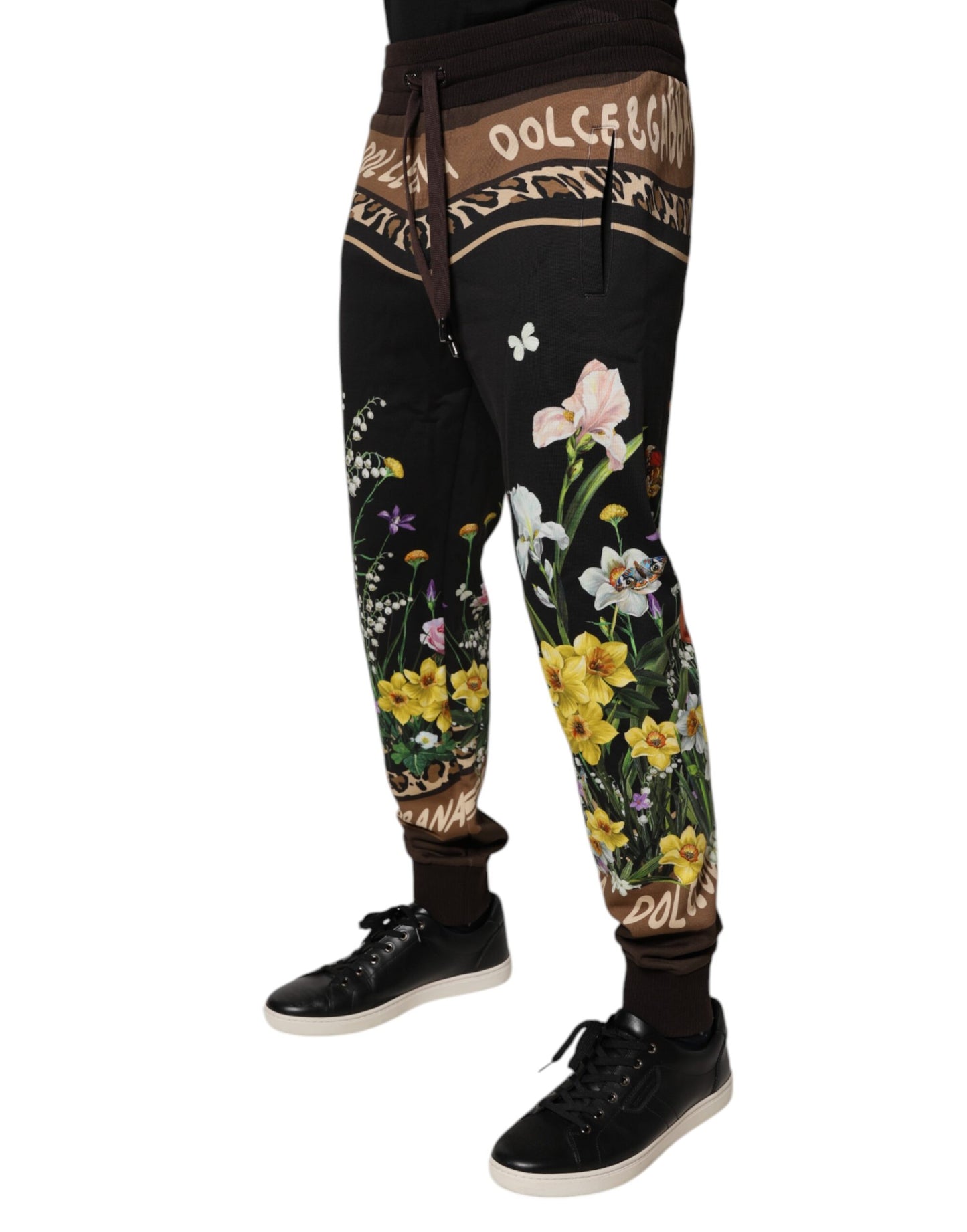 Dolce & Gabbana Black Floral Cotton Jogger Sweatpants Pants
