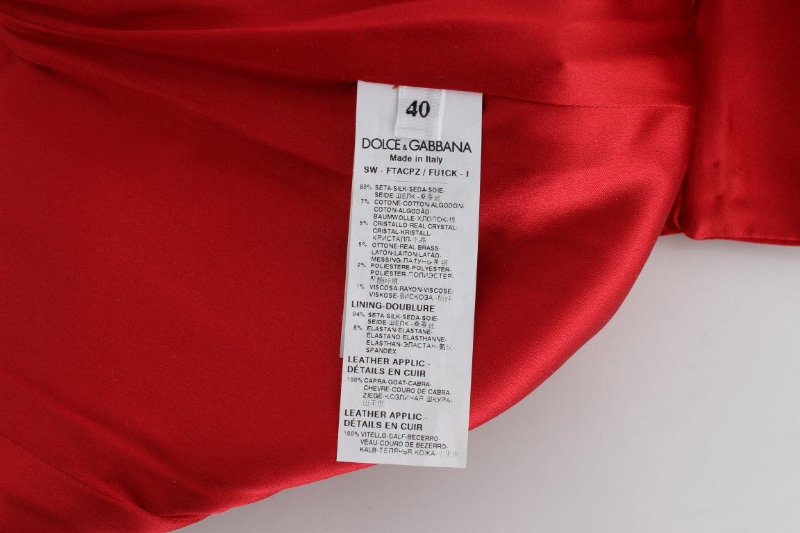 Dolce &amp; Gabbana Rote Seidenshorts mit Kristallrosen 