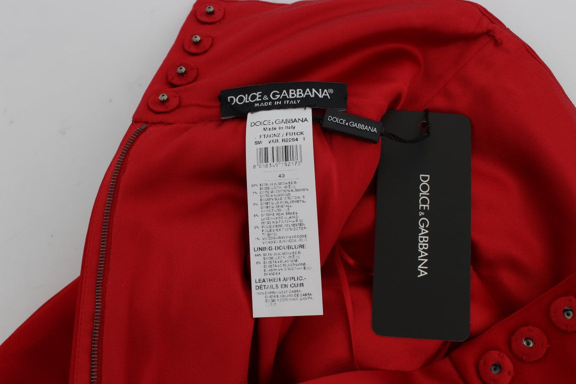 Dolce &amp; Gabbana Rote Seidenshorts mit Kristallrosen 