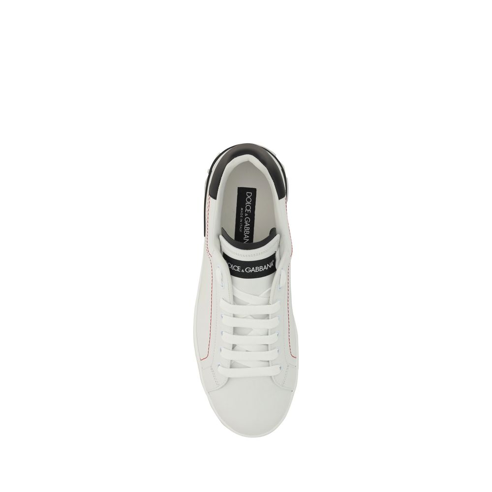 Dolce & Gabbana White Calf Leather Bos Taurus Low Top Sneakers