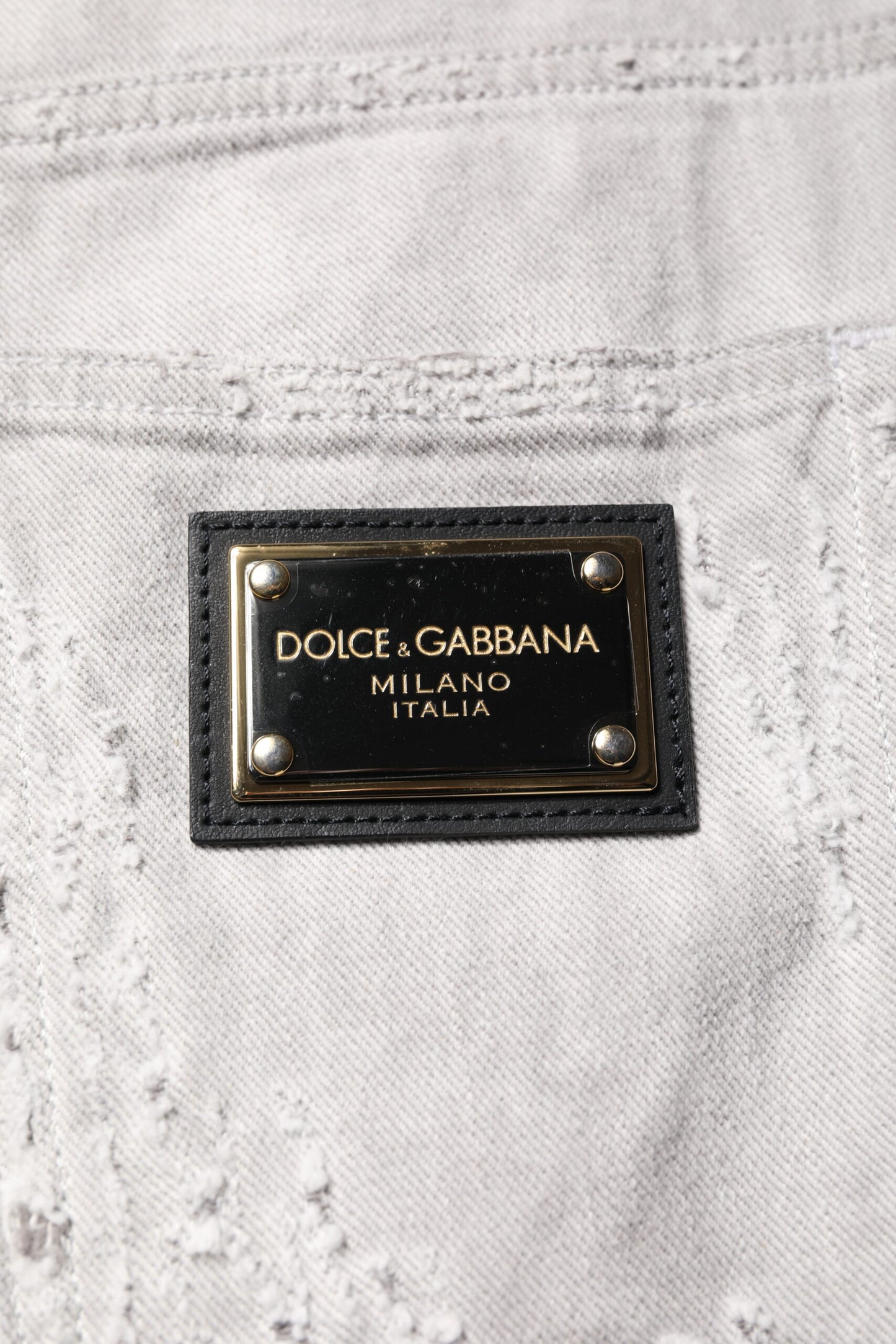 Dolce & Gabbana Light Gray Tattered Men Denim Bermuda Shorts