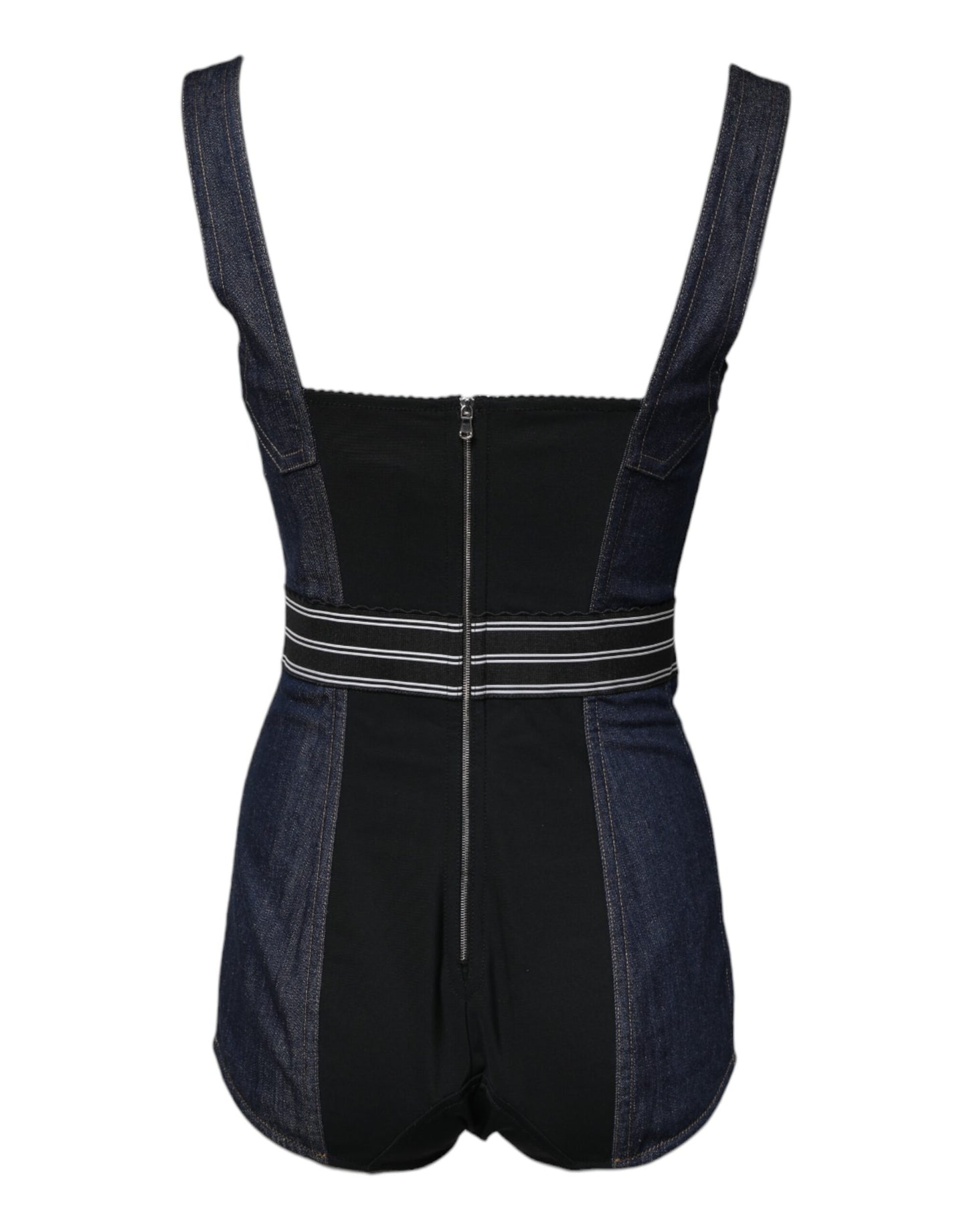 Dolce &amp; Gabbana – Ärmelloser, figurbetonter Denim-Body aus Baumwollstretch in Blau