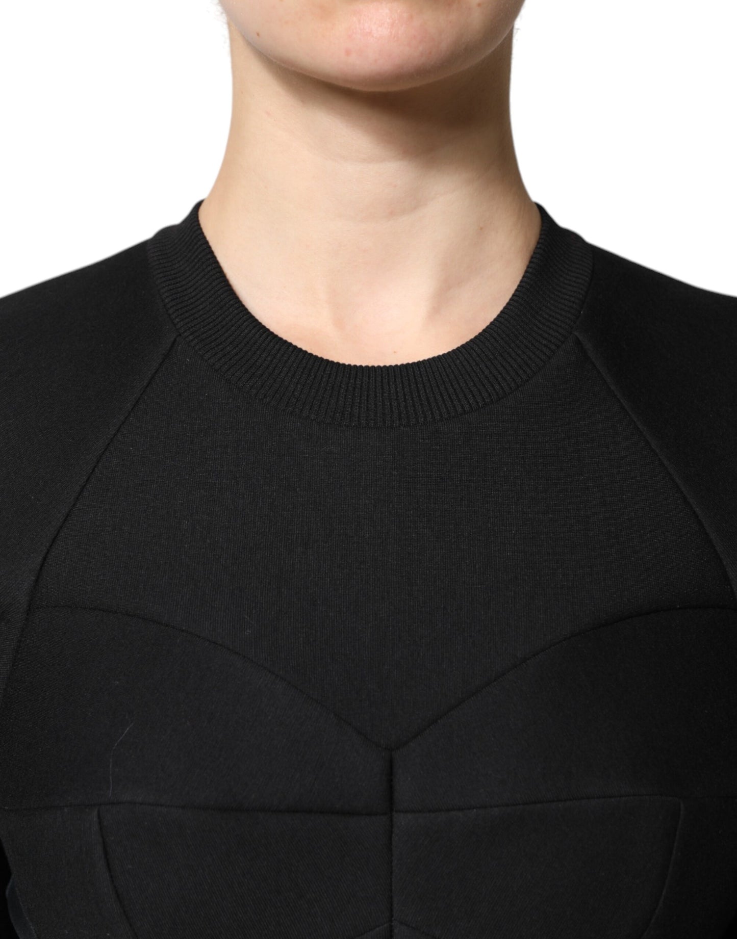 Robe courte trapèze à manches longues en coton noir Dolce &amp; Gabbana