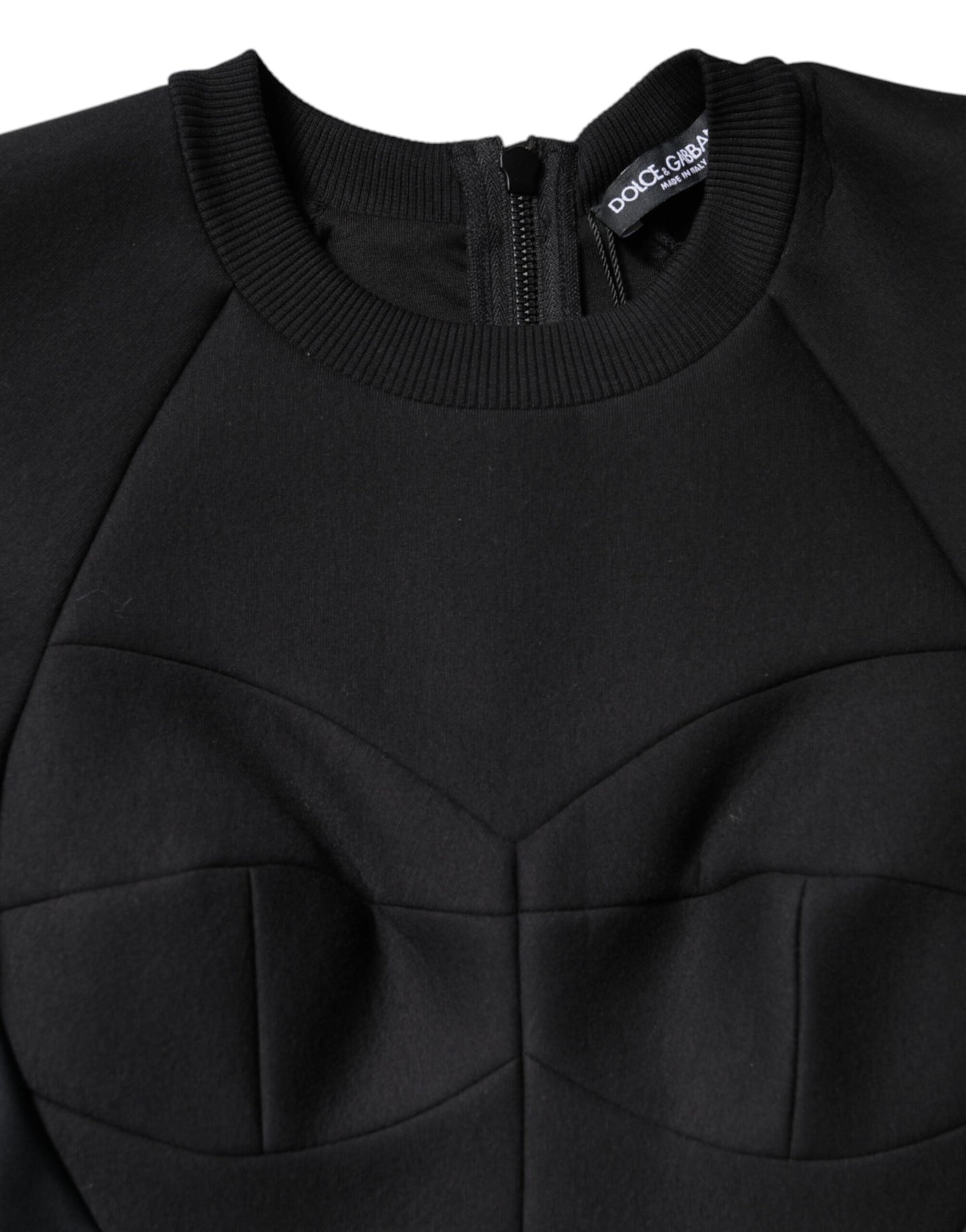Robe courte trapèze à manches longues en coton noir Dolce &amp; Gabbana