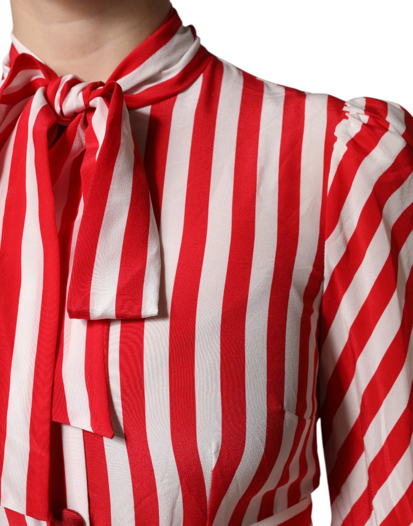 Dolce &amp; Gabbana – Langärmliges Midikleid mit weißen und roten Streifen