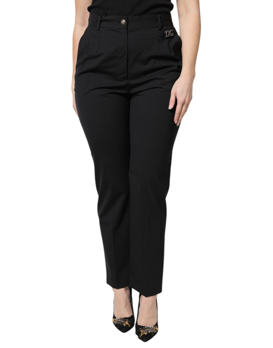 Pantalon habillé taille haute en polyester noir Dolce &amp; Gabbana