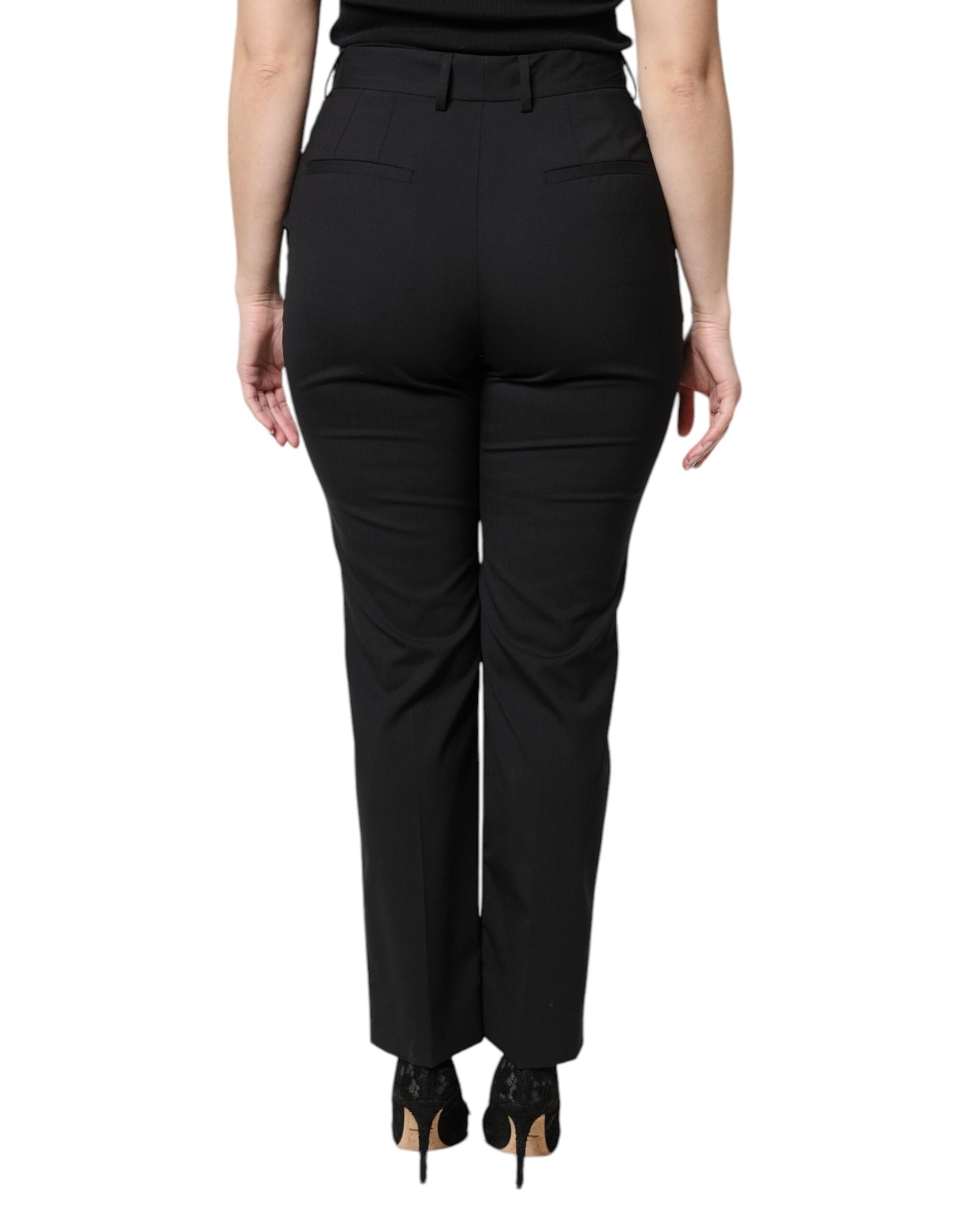 Pantalon habillé taille haute en polyester noir Dolce &amp; Gabbana