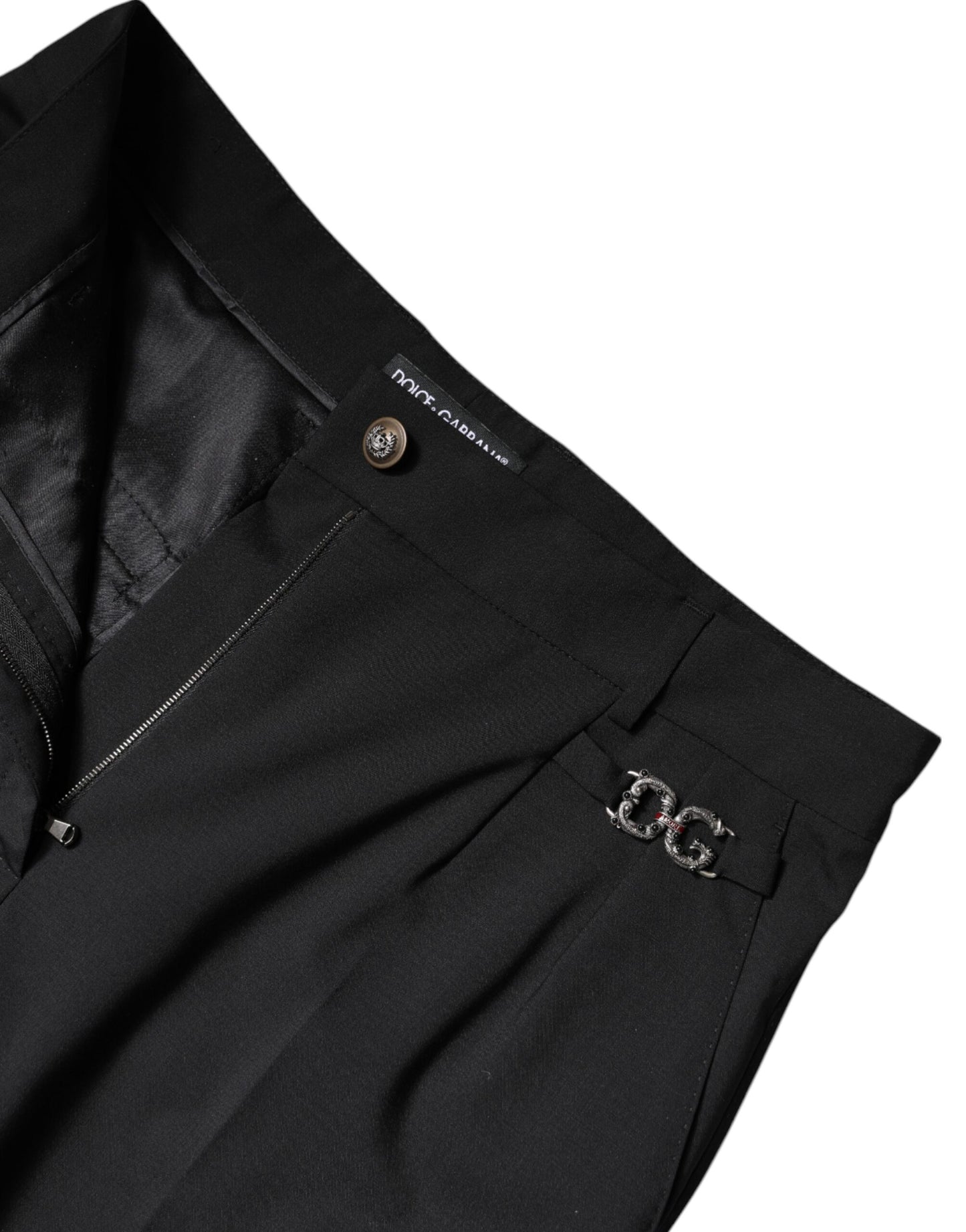 Pantalon habillé taille haute en polyester noir Dolce &amp; Gabbana