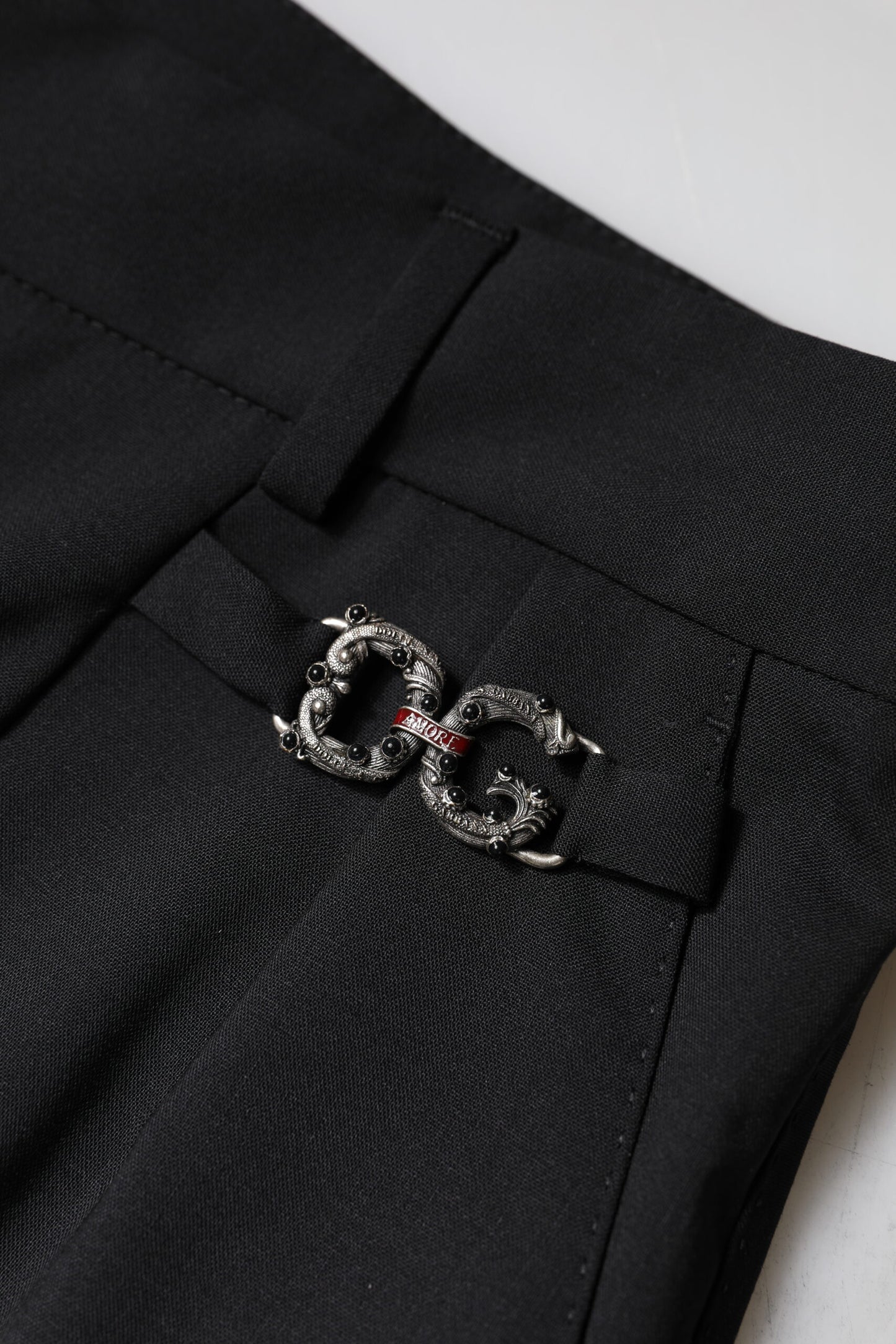 Pantalon habillé taille haute en polyester noir Dolce &amp; Gabbana