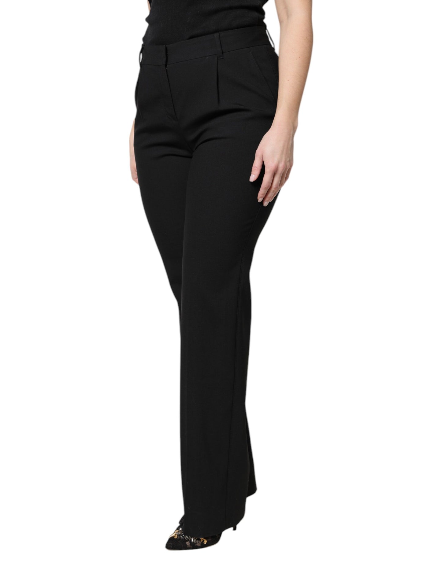 Pantalon habillé taille haute en laine noire Dolce &amp; Gabbana