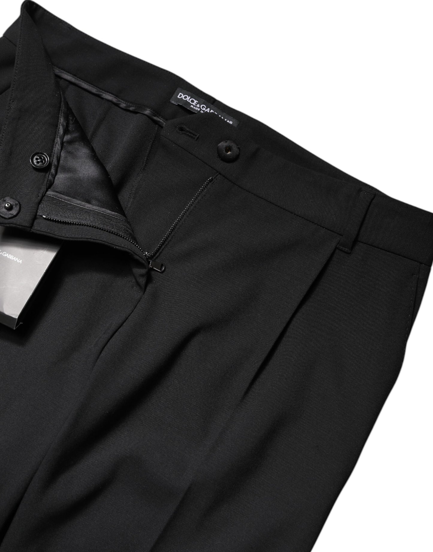 Pantalon habillé taille haute en laine noire Dolce &amp; Gabbana
