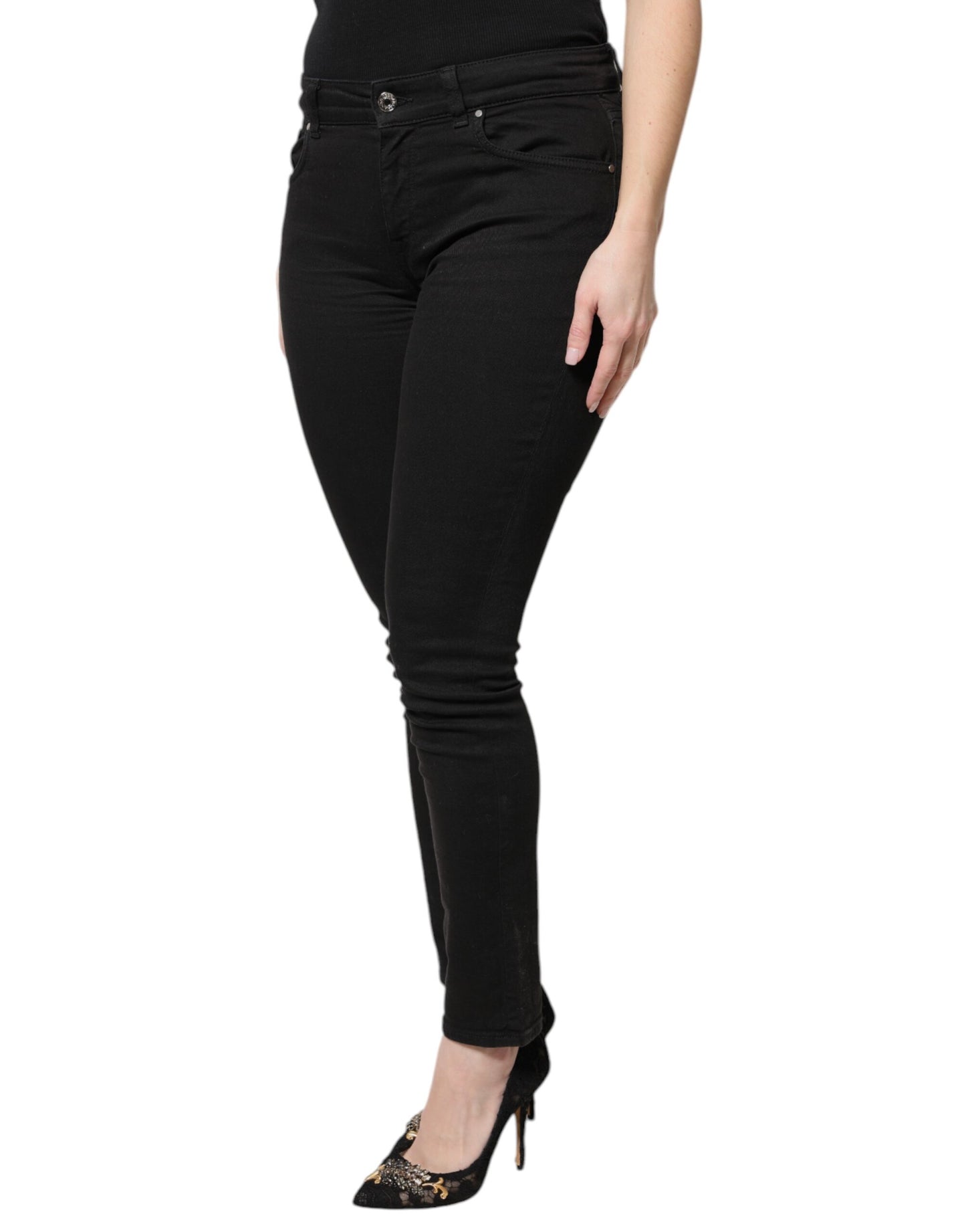 Jean skinny taille haute en coton noir Dolce &amp; Gabbana