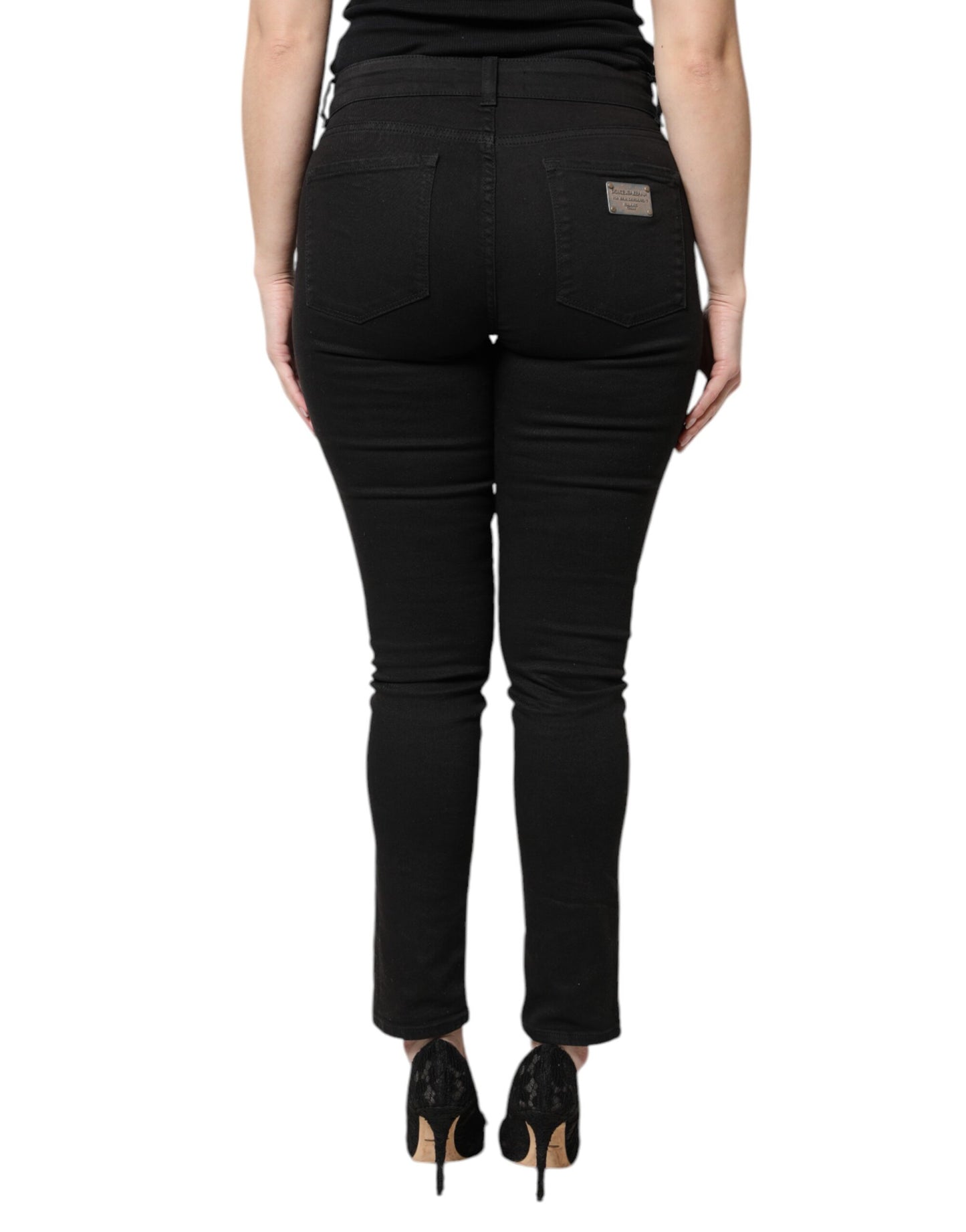 Jean skinny taille haute en coton noir Dolce &amp; Gabbana