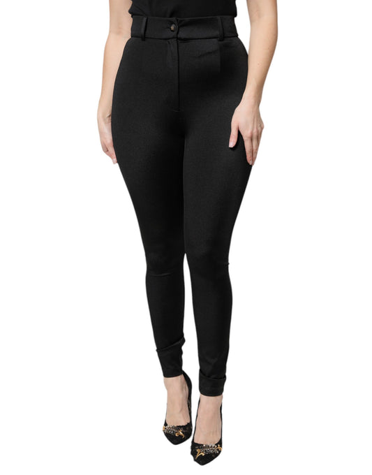 Pantalon slim taille haute en nylon noir Dolce &amp; Gabbana