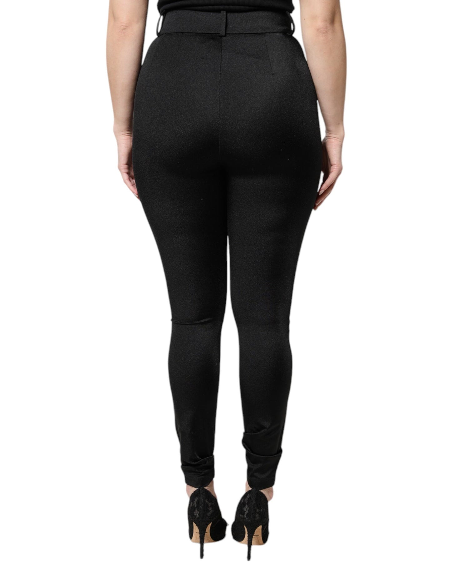 Pantalon slim taille haute en nylon noir Dolce &amp; Gabbana