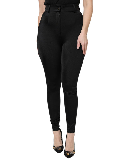 Pantalon slim taille haute en nylon noir Dolce &amp; Gabbana