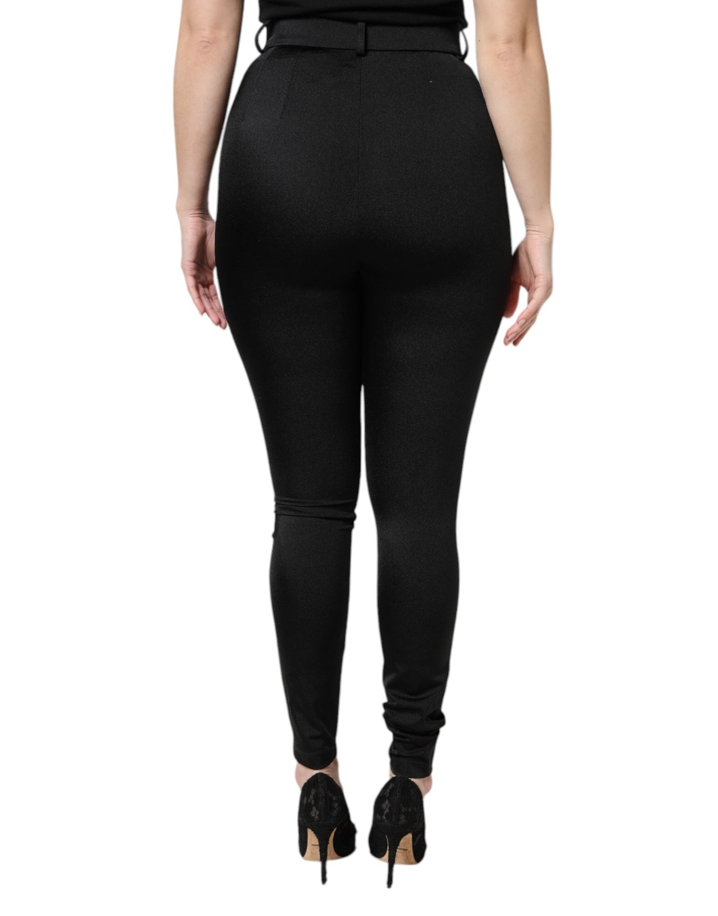 Pantalon slim taille haute en nylon noir Dolce &amp; Gabbana