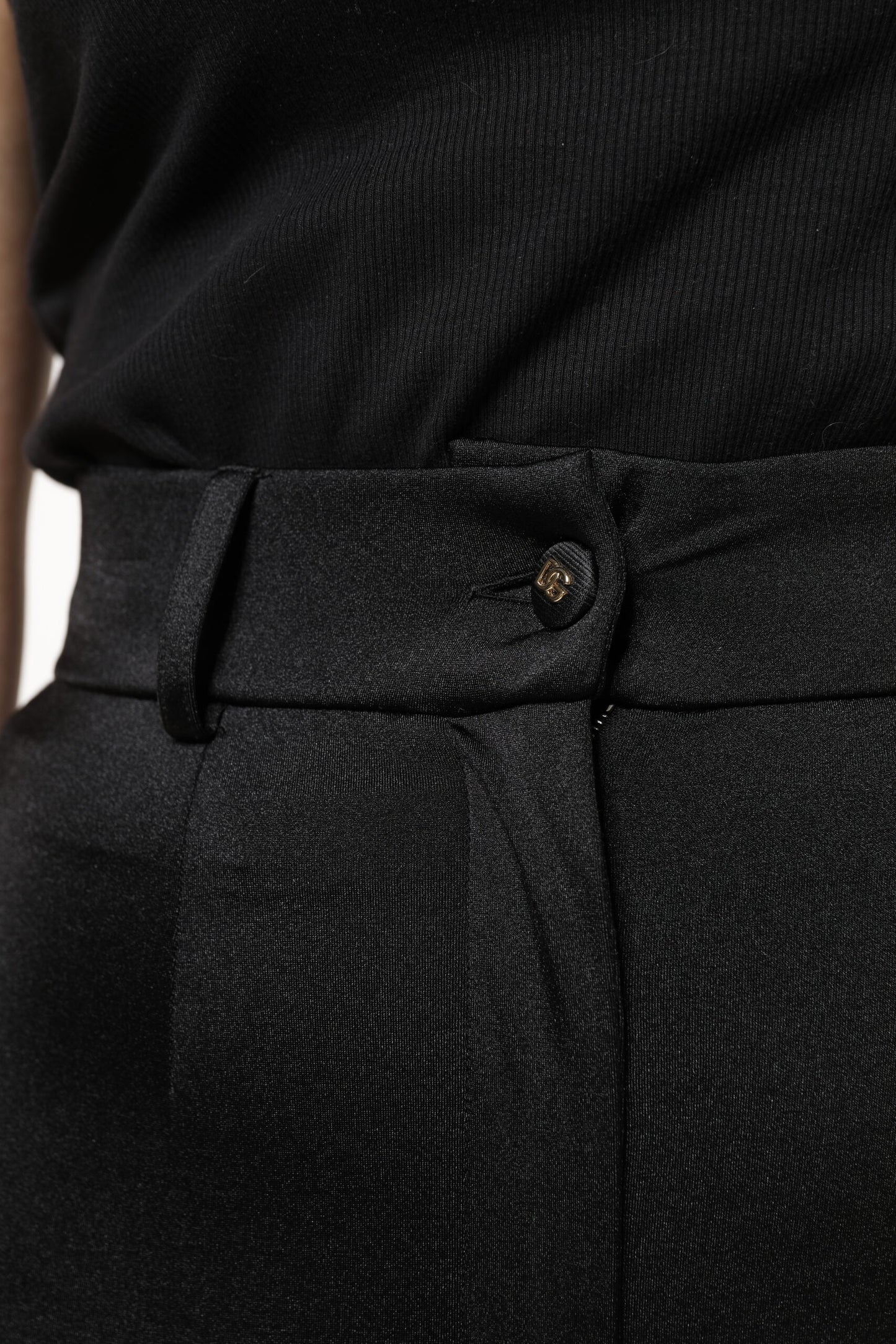 Pantalon slim taille haute en nylon noir Dolce &amp; Gabbana