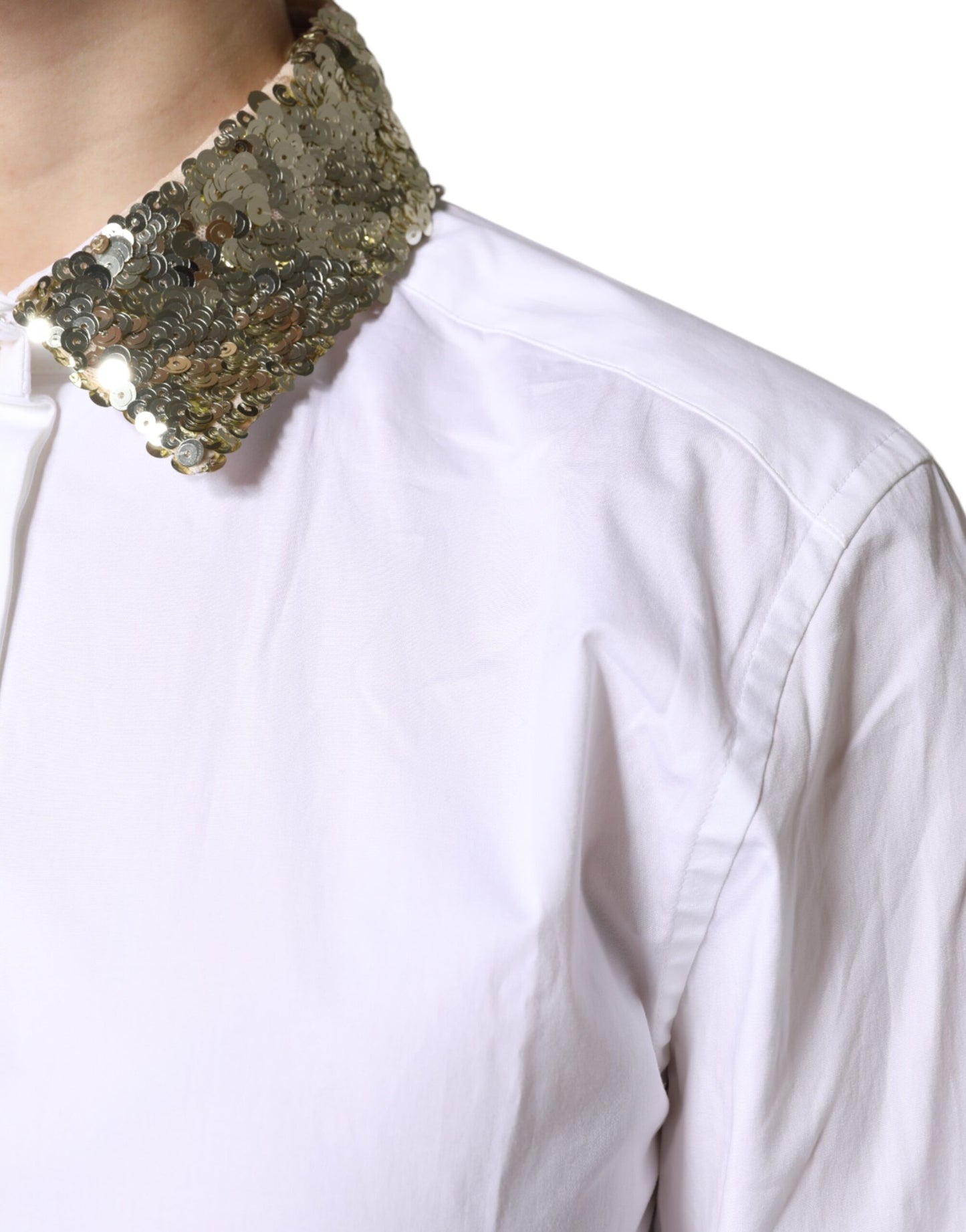Dolce &amp; Gabbana – Weißes, langärmliges Hemd aus Baumwolle mit Pailletten
