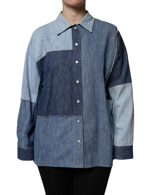 Dolce &amp; Gabbana Haut à manches longues et col boutonné en coton bleu