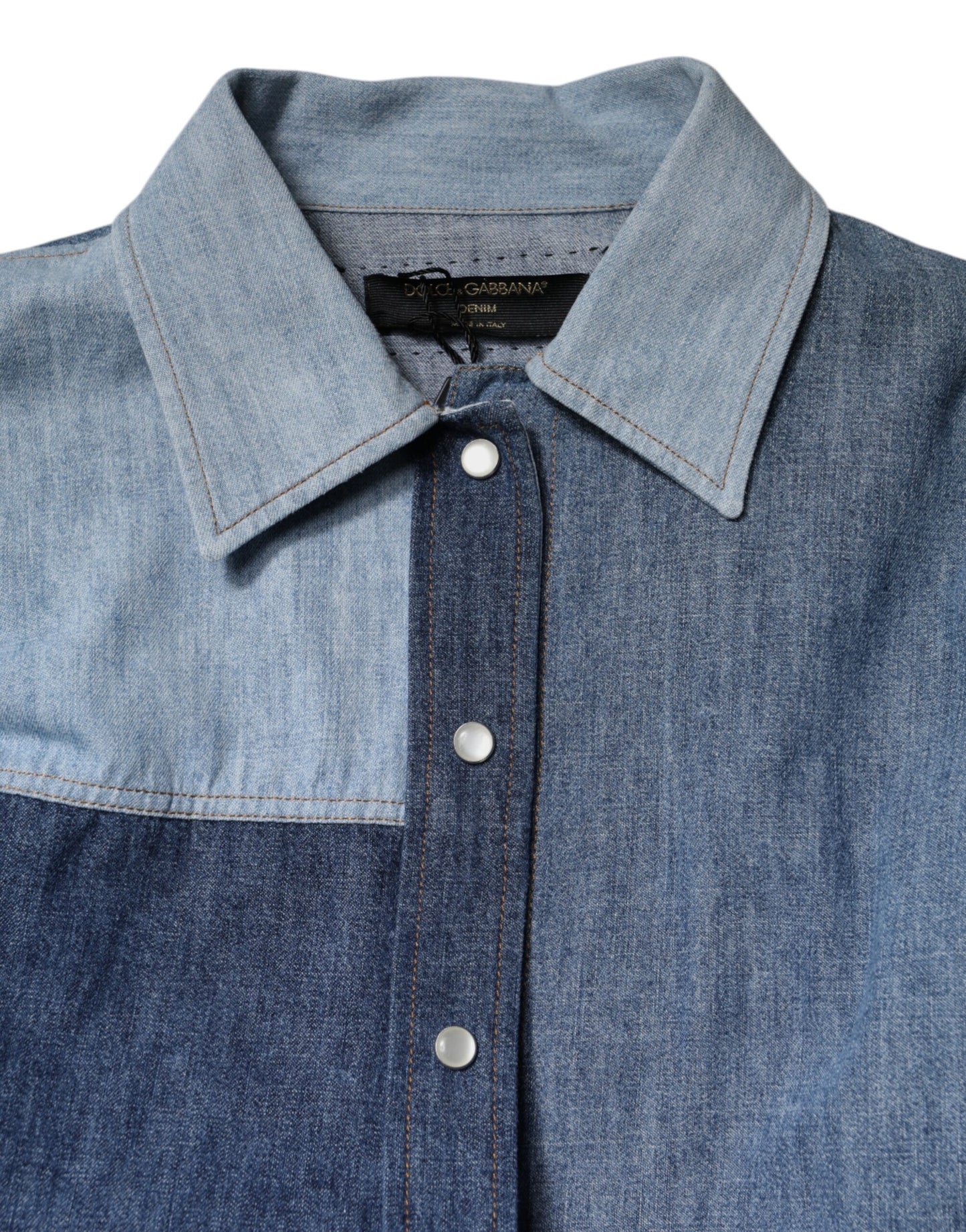 Dolce &amp; Gabbana Haut à manches longues et col boutonné en coton bleu