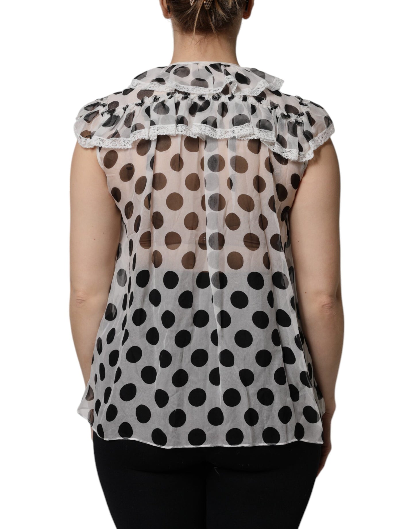 Dolce & Gabbana White Black Polka Dot Cotton Sleeveless Top