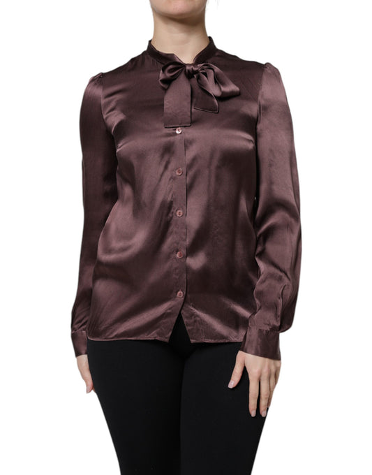 Chemisier à manches longues et col Ascot marron Dolce &amp; Gabbana