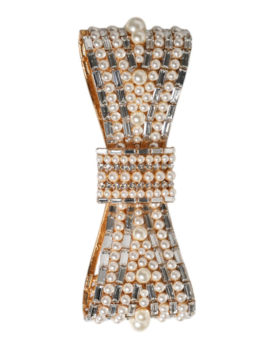 Broche Dolce &amp; Gabbana en laiton doré ornée de fausses perles et de cristaux