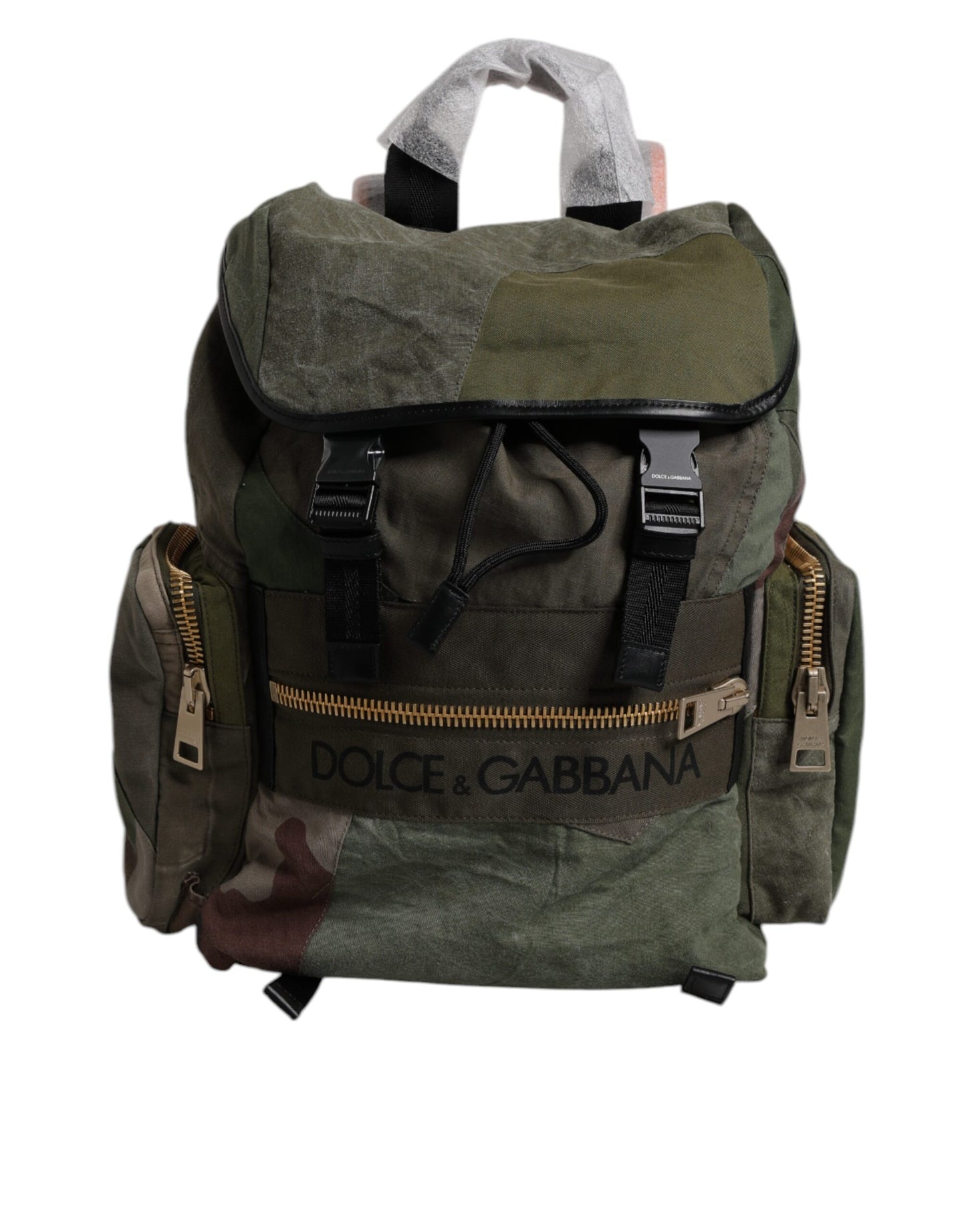 Dolce & Gabbana Military Green Patchwork Travel Backpack Bag