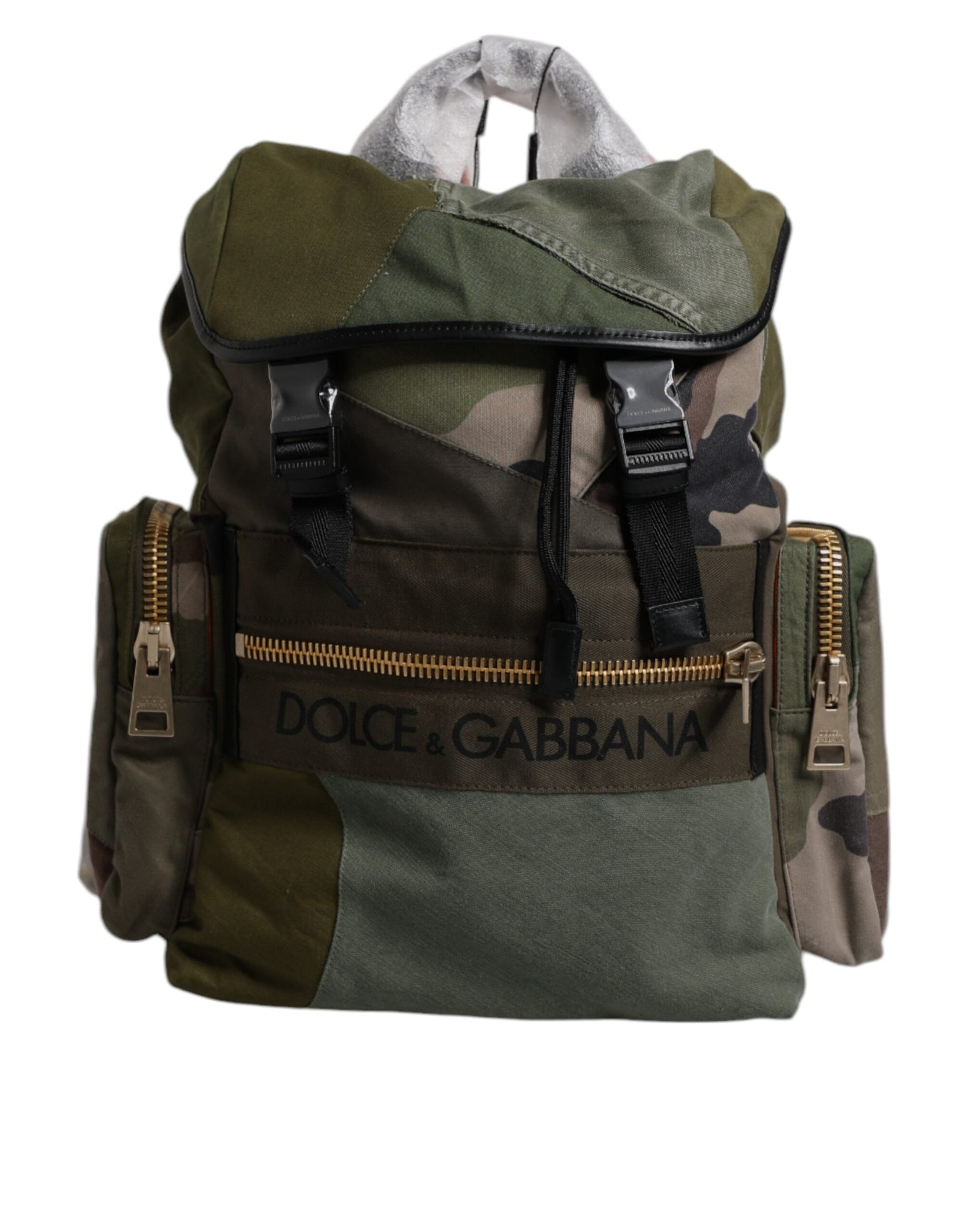 Dolce & Gabbana Military Green Patchwork Travel Backpack Bag