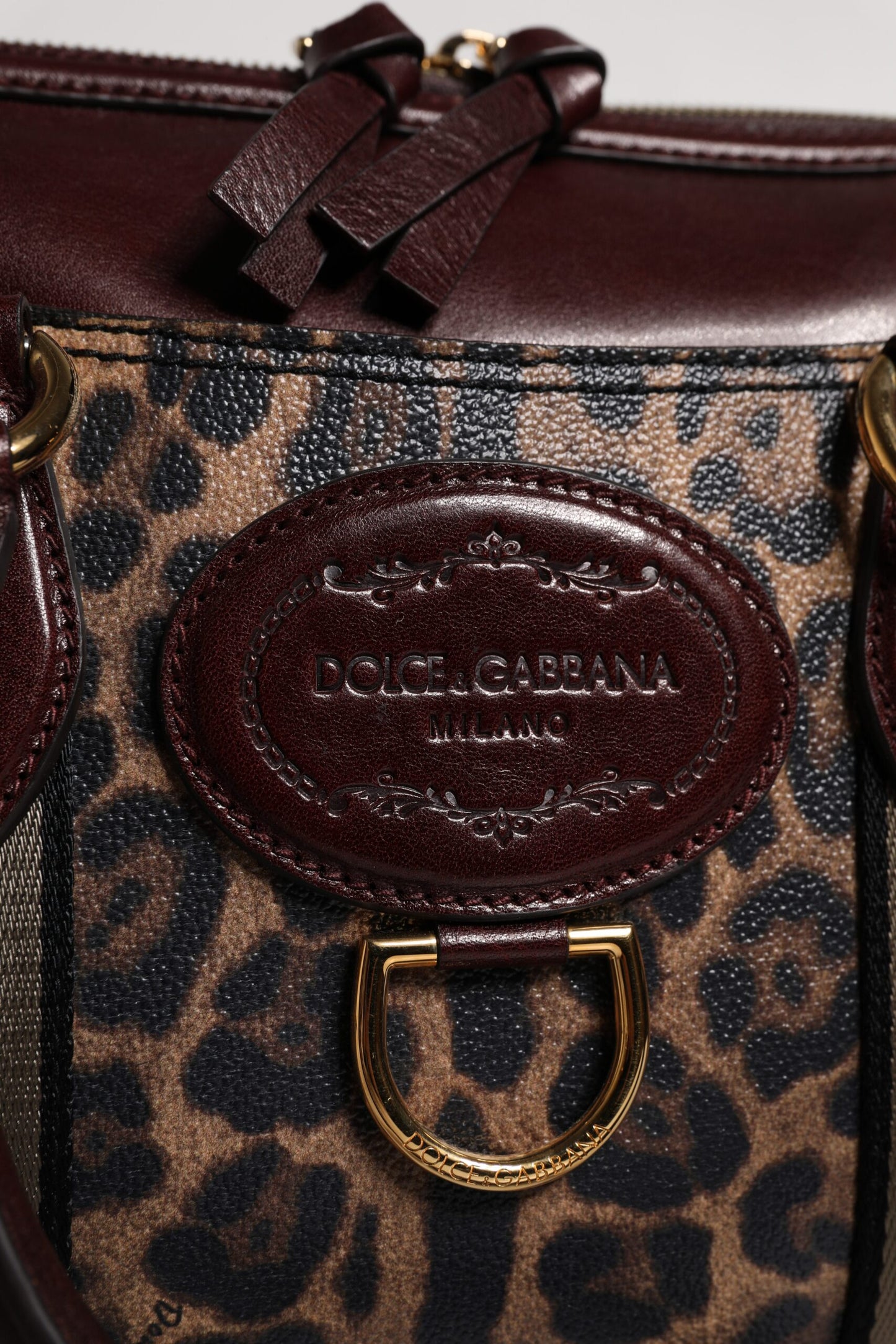Sac de sport à bandoulière en cuir léopard marron Dolce &amp; Gabbana