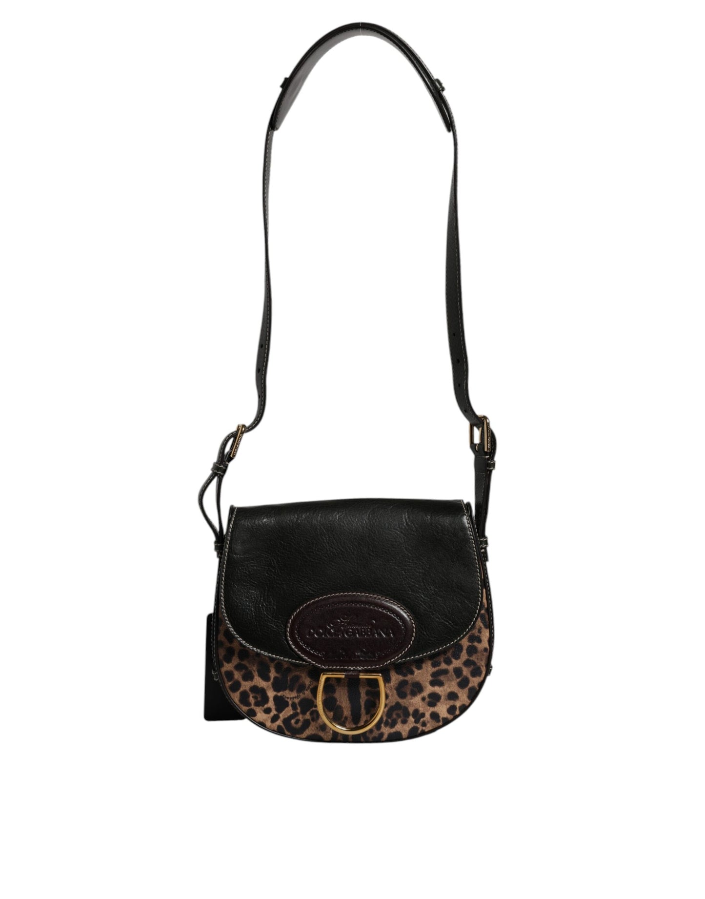 Sac à bandoulière en cuir léopard noir et marron Dolce &amp; Gabbana