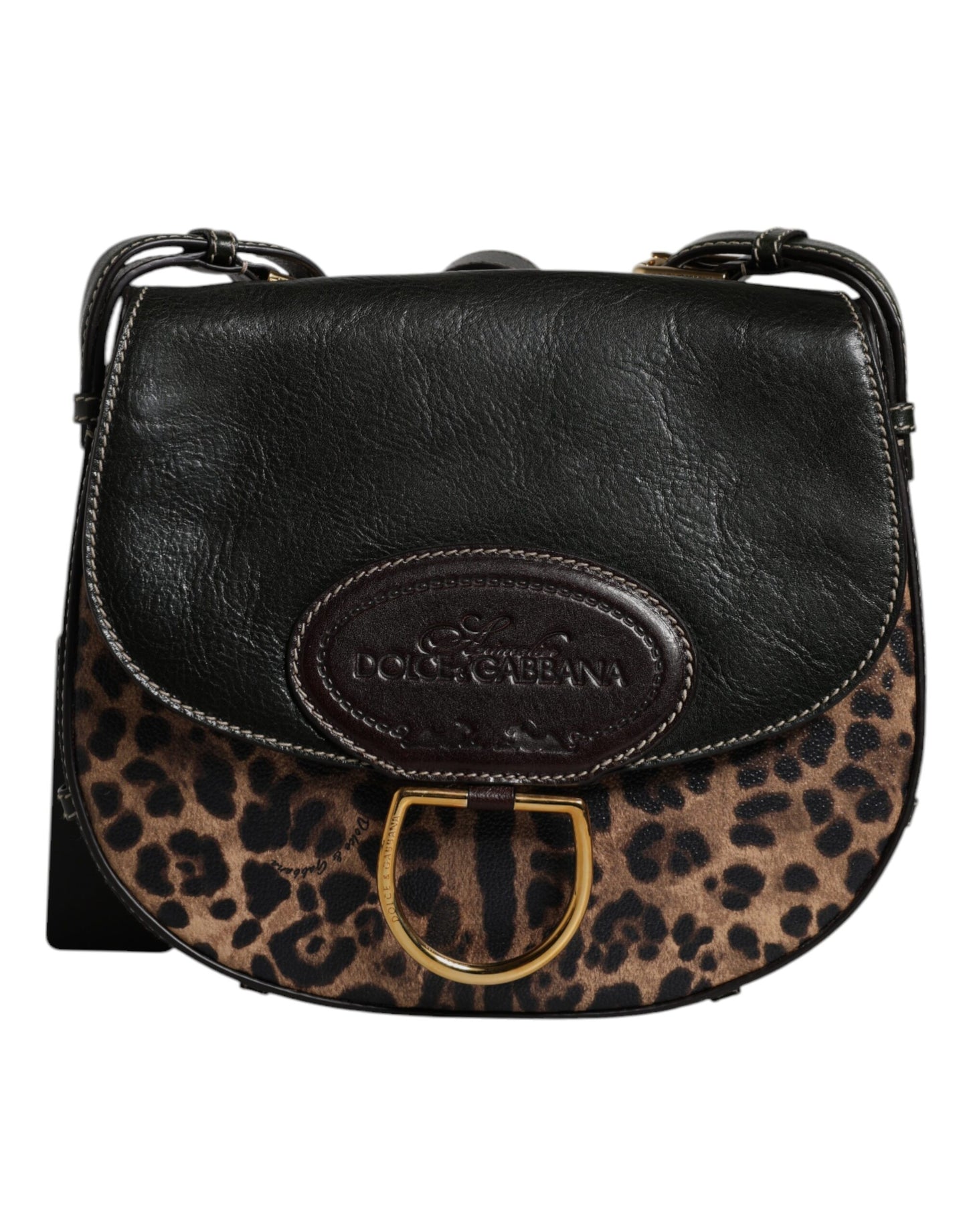 Sac à bandoulière en cuir léopard noir et marron Dolce &amp; Gabbana